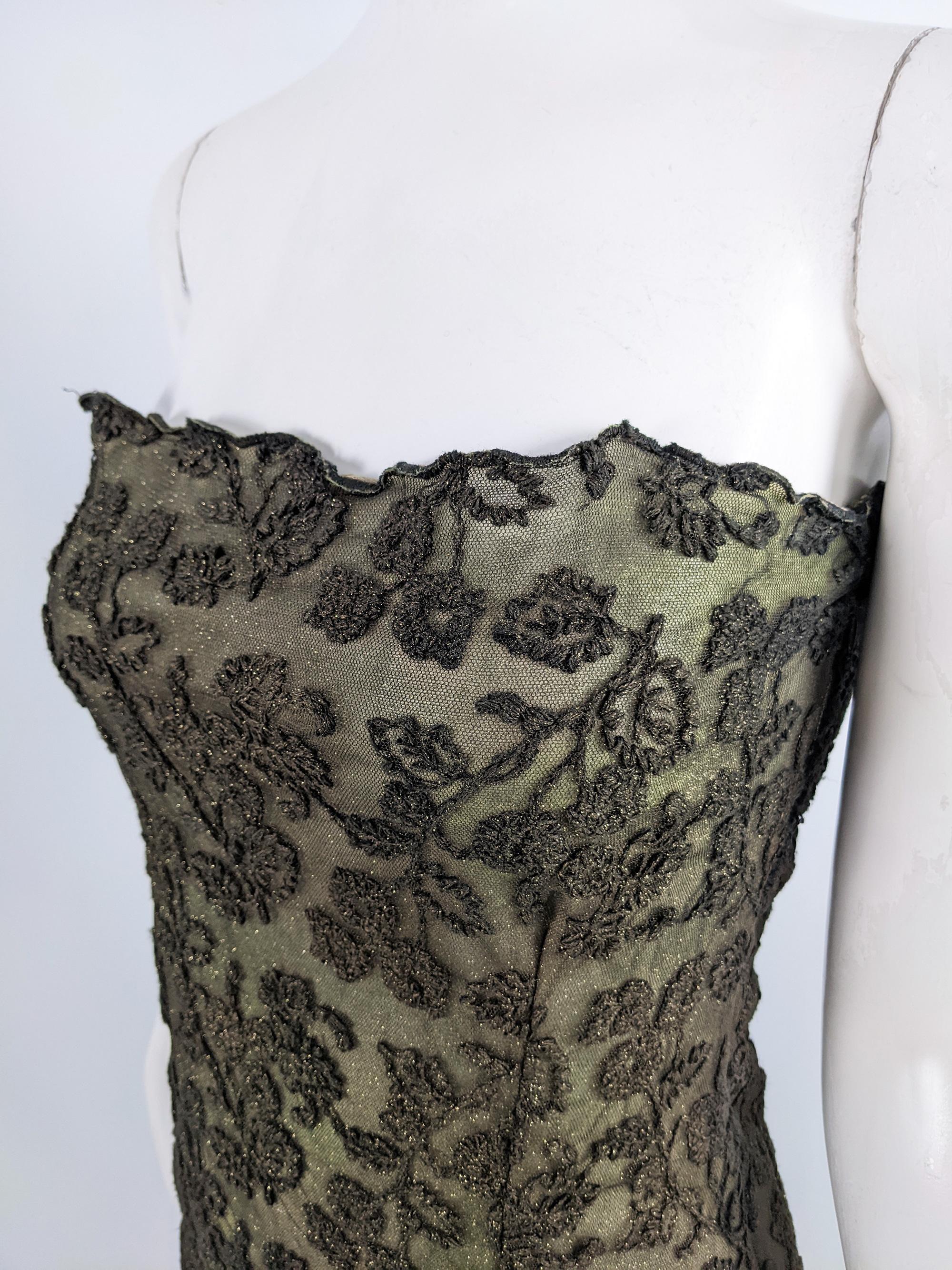 Emanuel Ungaro Vintage y2k Strapless Green Embroidered Mesh Party Dress, 2000s For Sale 1