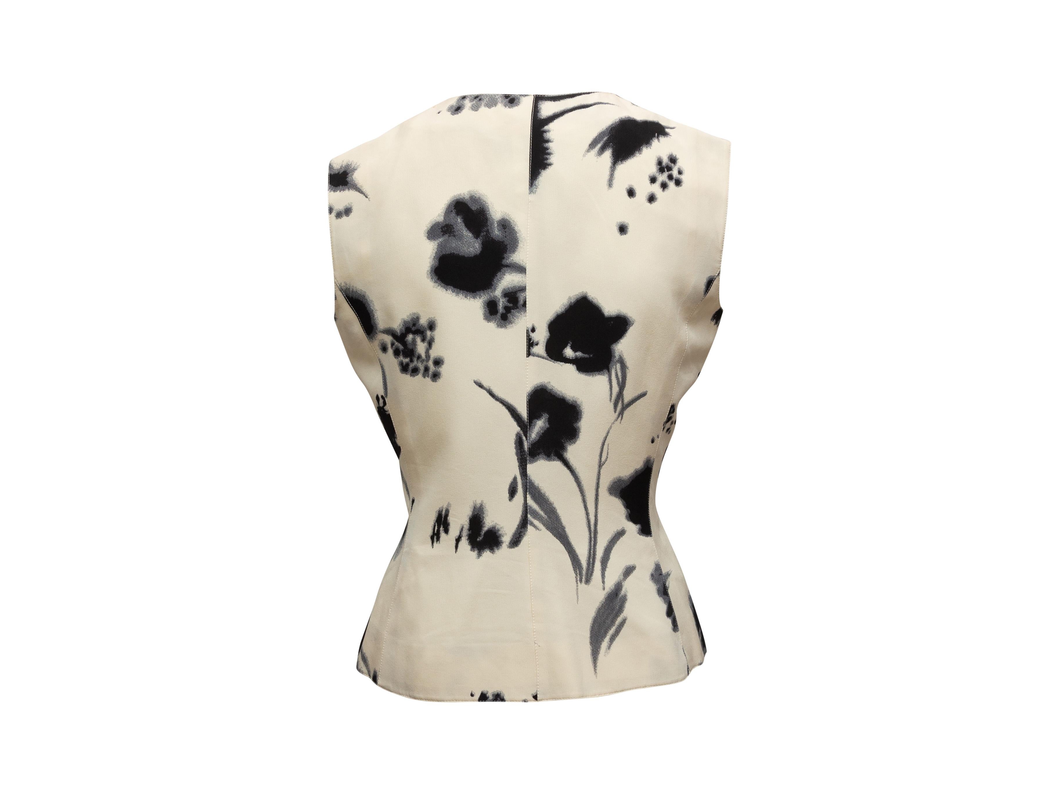 Women's Emanuel Ungaro White & Black Silk Floral Print Top