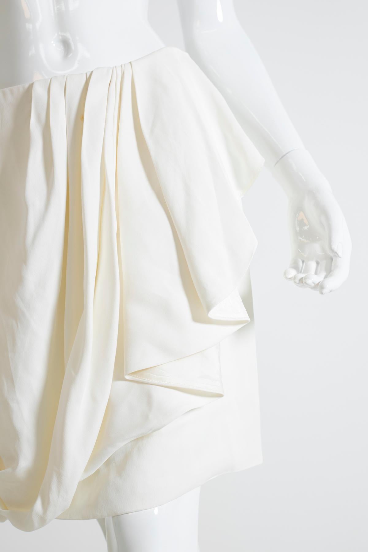 Gray Emanuel Ungaro White Silk Satin Skirt with Ruffle For Sale