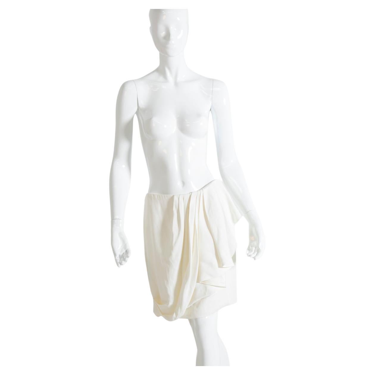 Emanuel Ungaro White Silk Satin Skirt with Ruffle