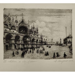 Gravure d'Emanuele Brugnoli, "Chiesa San Marco", Venise, 1920ca. Italie