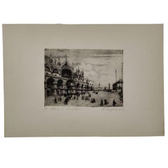 Etching by Emanuele Brugnoli, "Chiesa San Marco," Venice, 1920ca. Italy