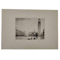 Etching by Emanuele Brugnoli, "Piazza San Marco," Venice, 1930s, Italy