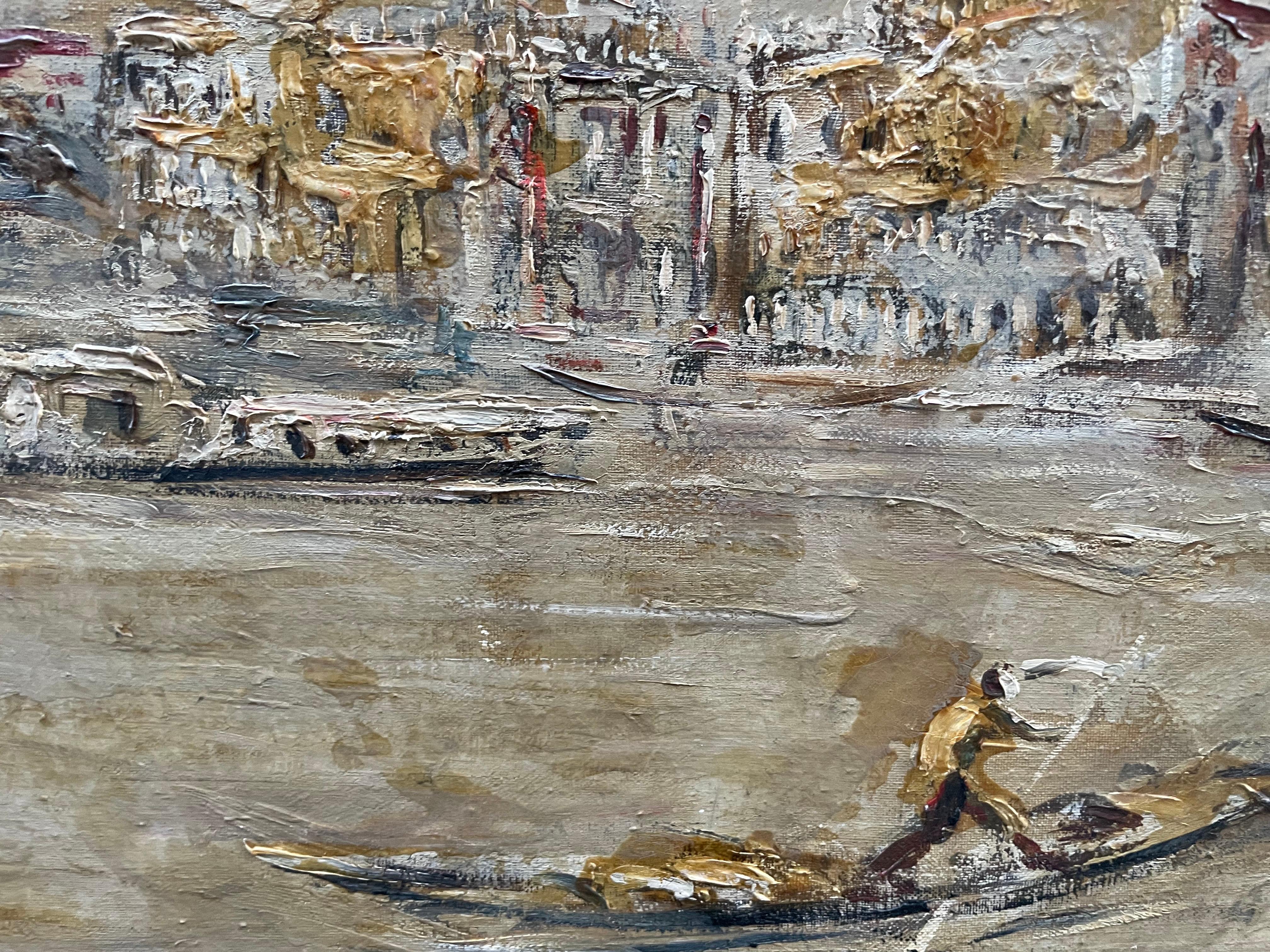 Canal Grande con gondole, anni '70 Di Emanuel Cappello - Painting di Emanuele Cappello