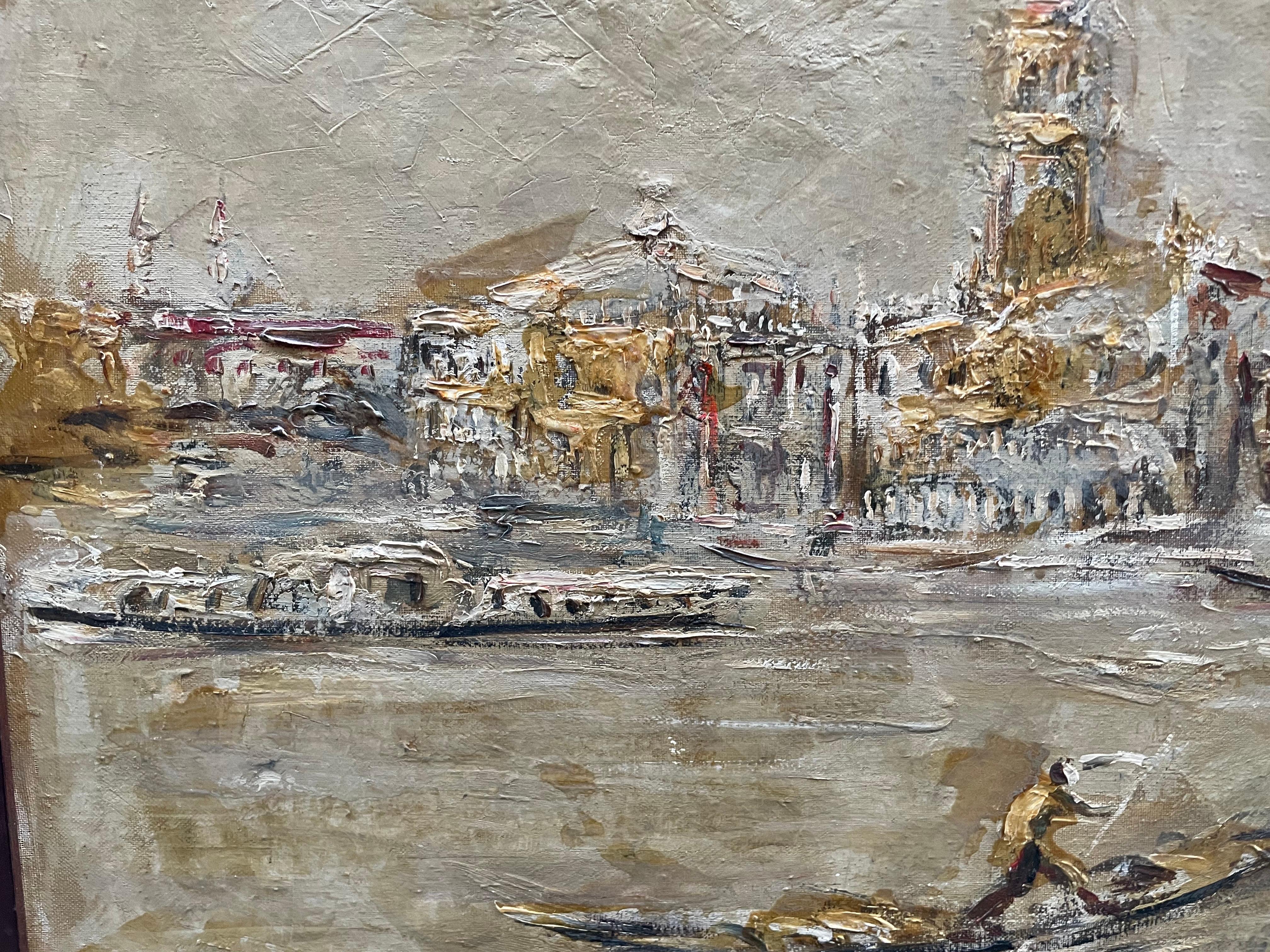 Canal Grande con gondole, anni '70 Di Emanuel Cappello - Painting Scuola italiana di Emanuele Cappello