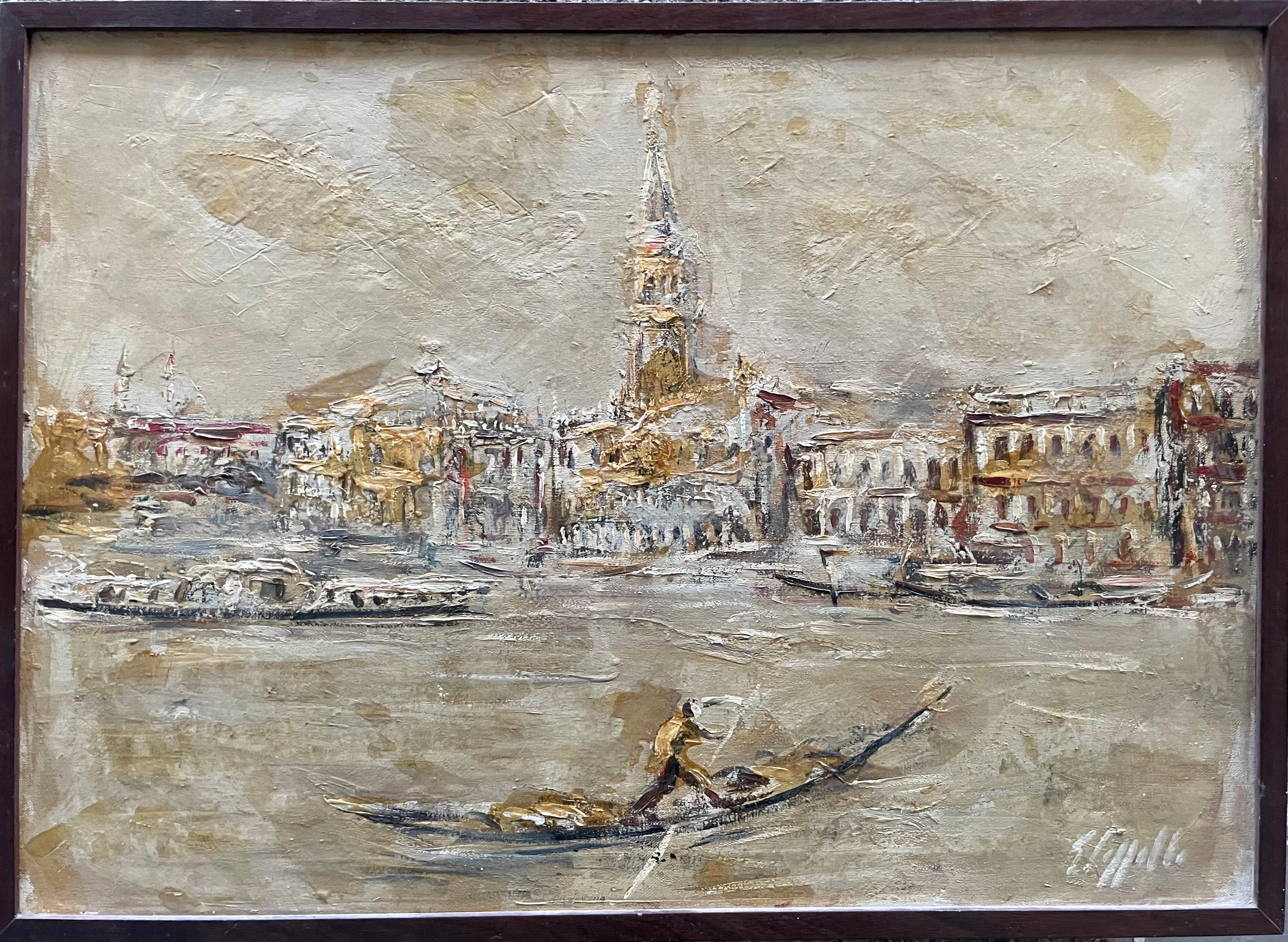 Canal Grande con gondole, anni '70

Olio su tela, 65 x 40 cm, firmato in basso a destra e sul retro

Emanuel Cappello, nato nel 1936 a Vittoria (Ragusa), ha studiato presso il Liceo Artistico di Palermo e Firenze e ha continuato la sua formazione