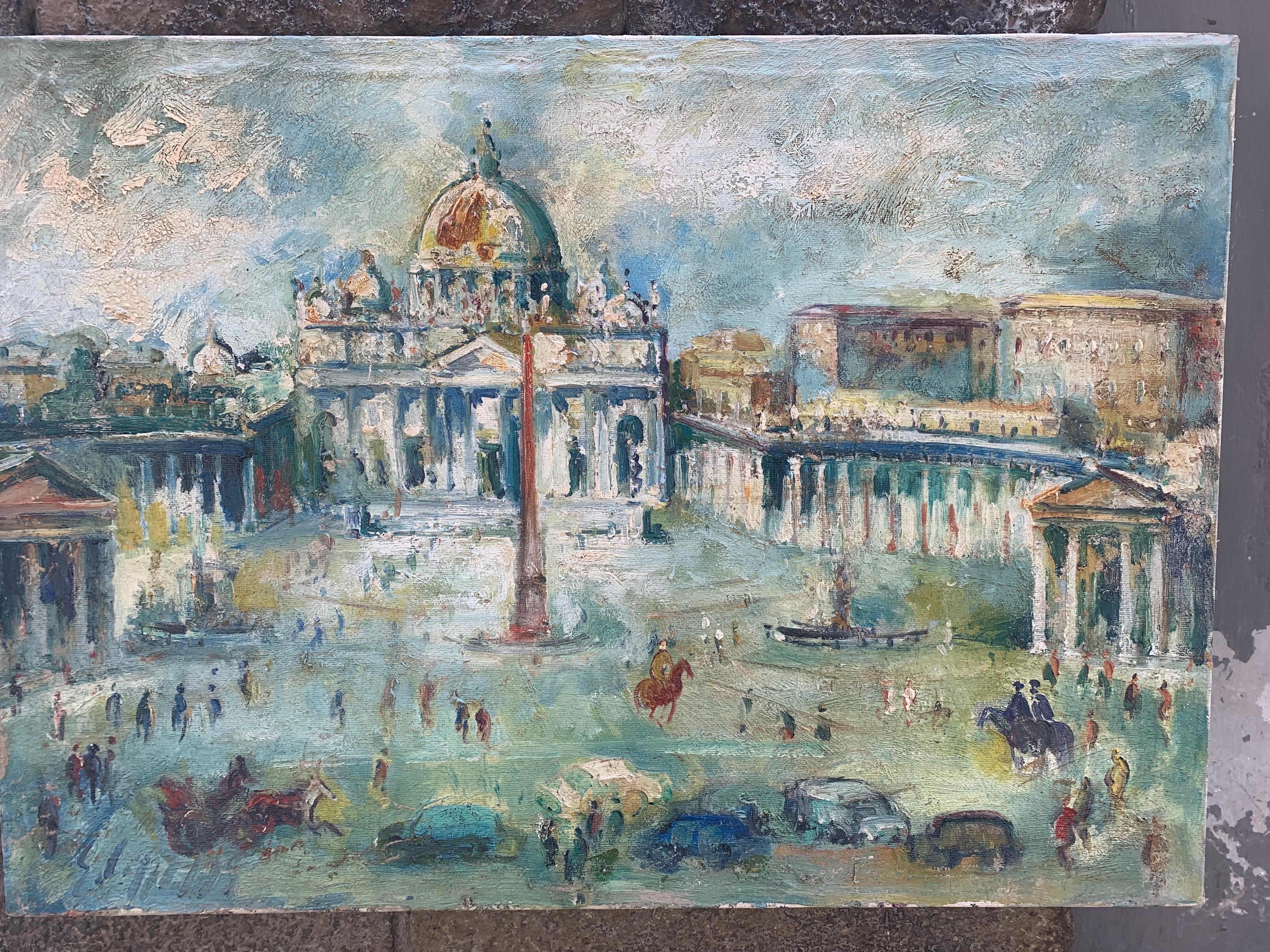 Saint Peter's Square, Vatican, Rome, by  Florentine Painter Emanuele Cappello. 1