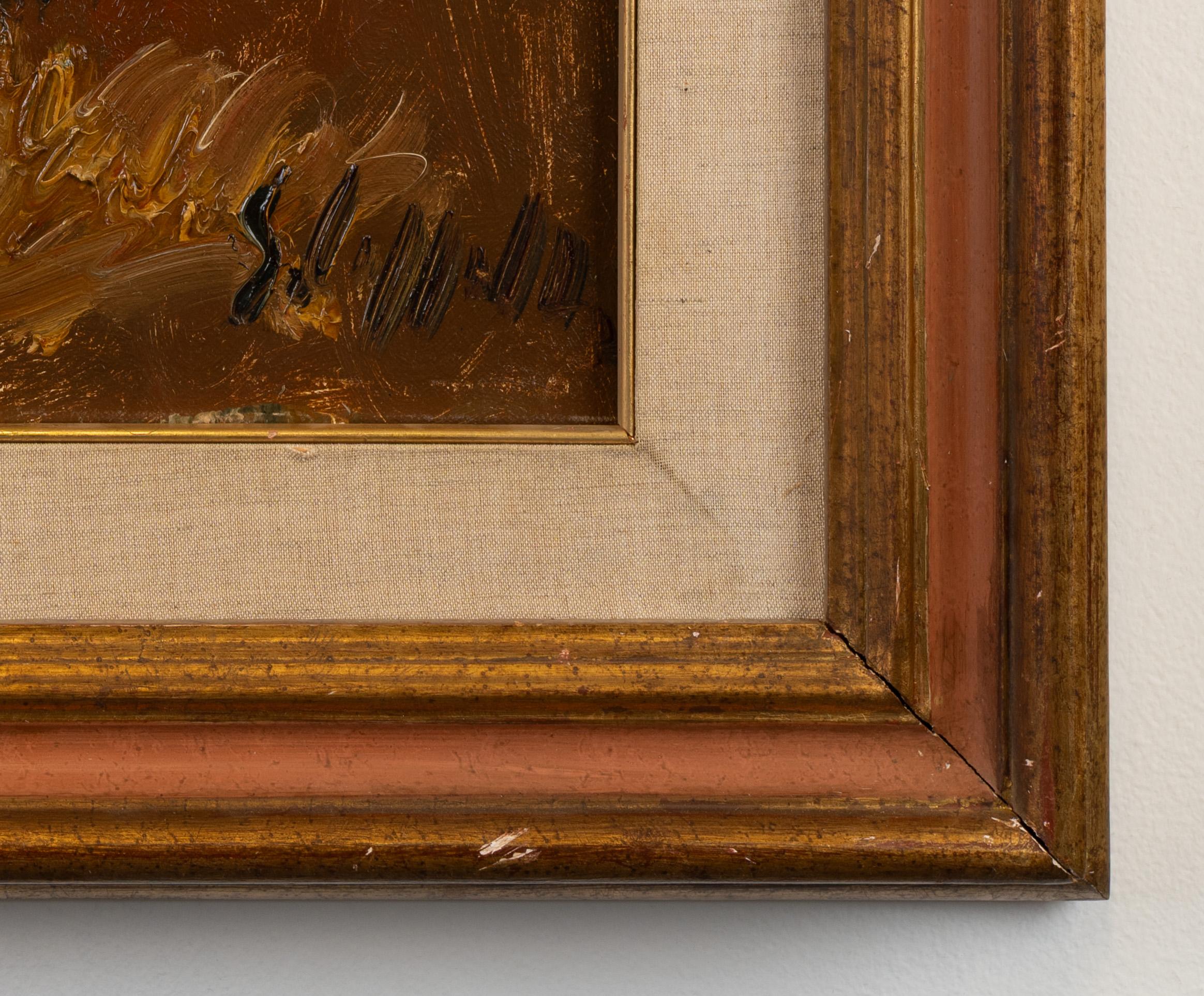 Stilleben mit Blumenstrauß (Braun), Still-Life Painting, von Emanuele Cappello