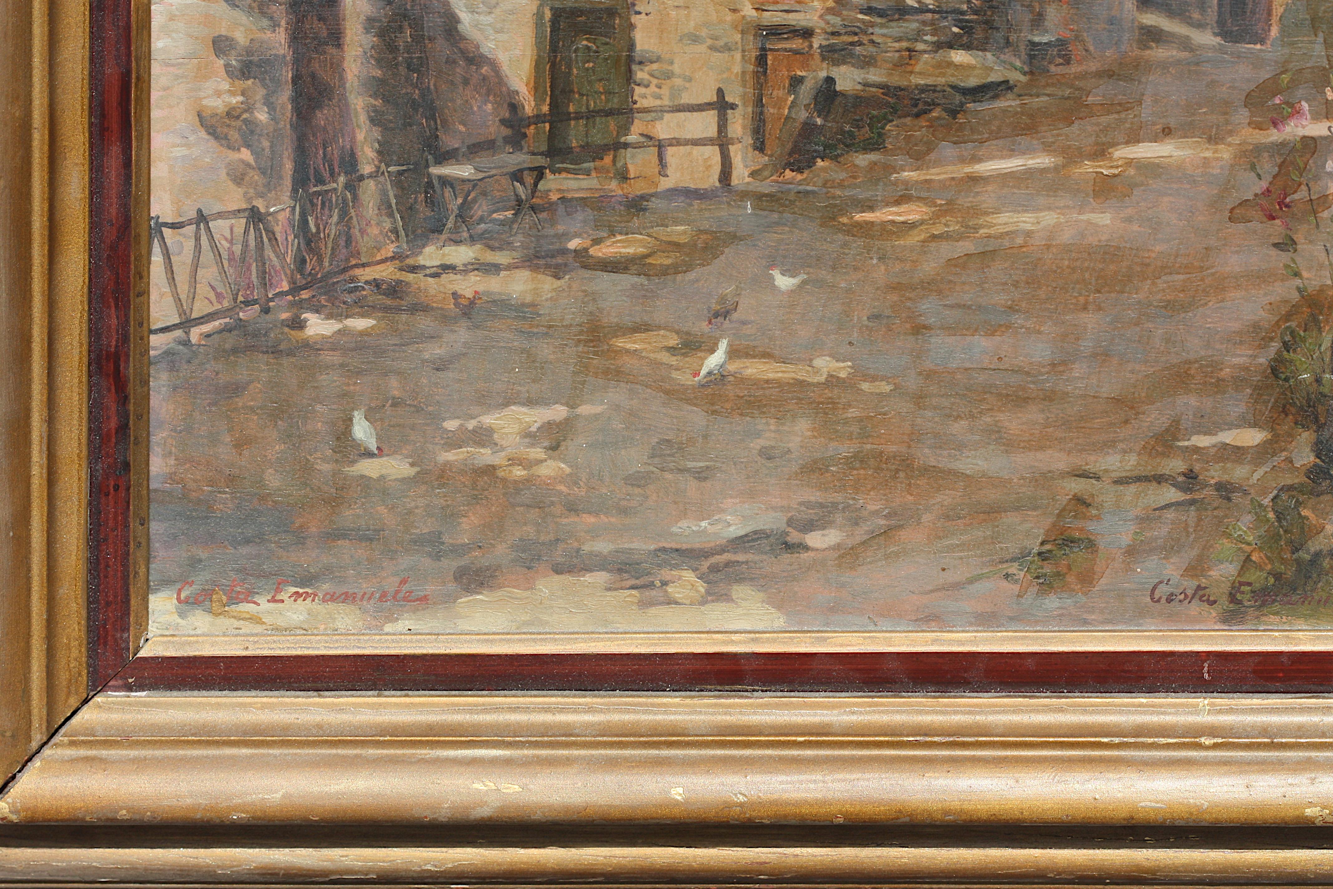 Emanuele Costa, Probablemente, (italiano, 1875-1959) Camino de pueblo con granja en Bueno estado para la venta en West Palm Beach, FL