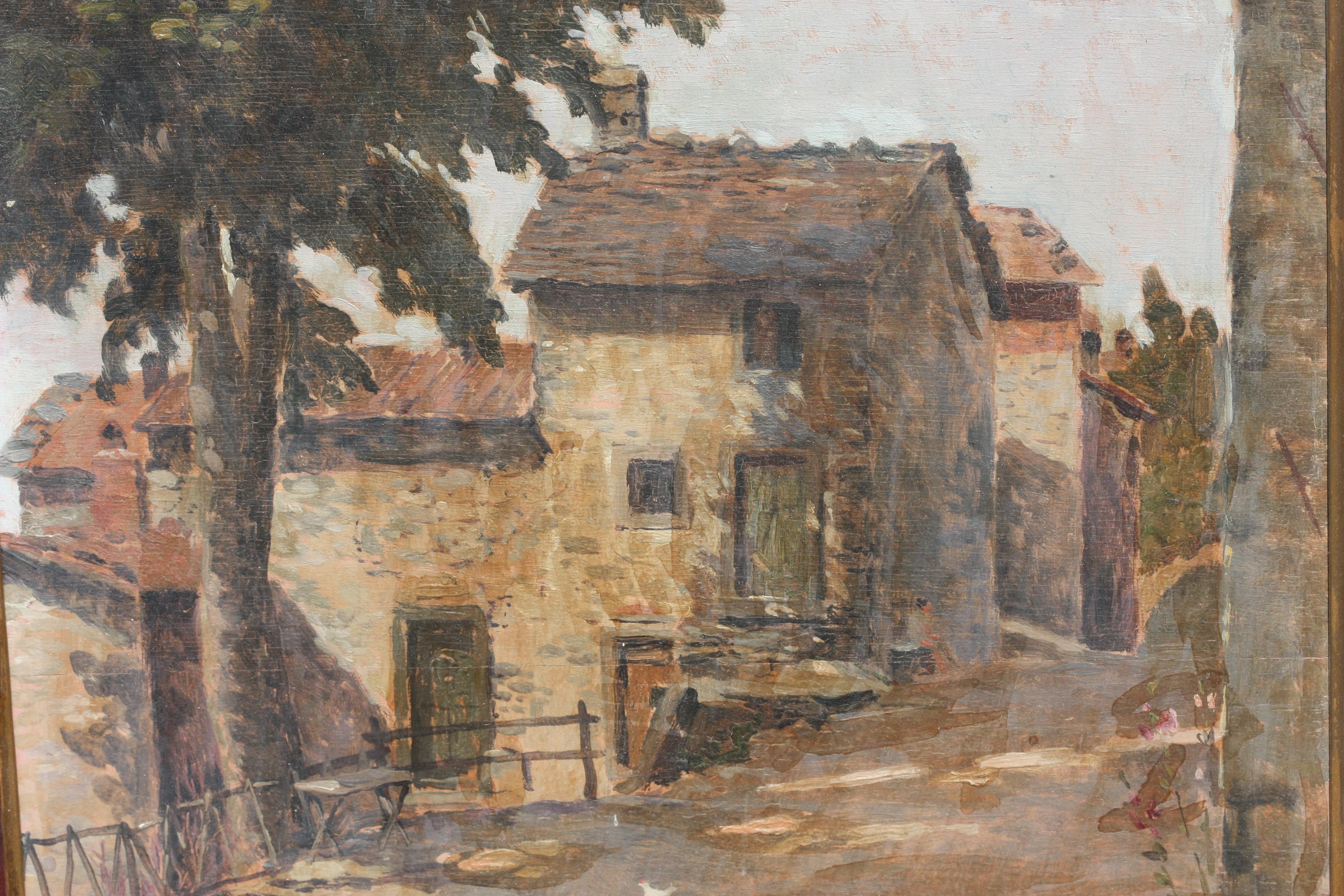 Emanuele Costa, Probablemente, (italiano, 1875-1959) Camino de pueblo con granja Lienzo en venta