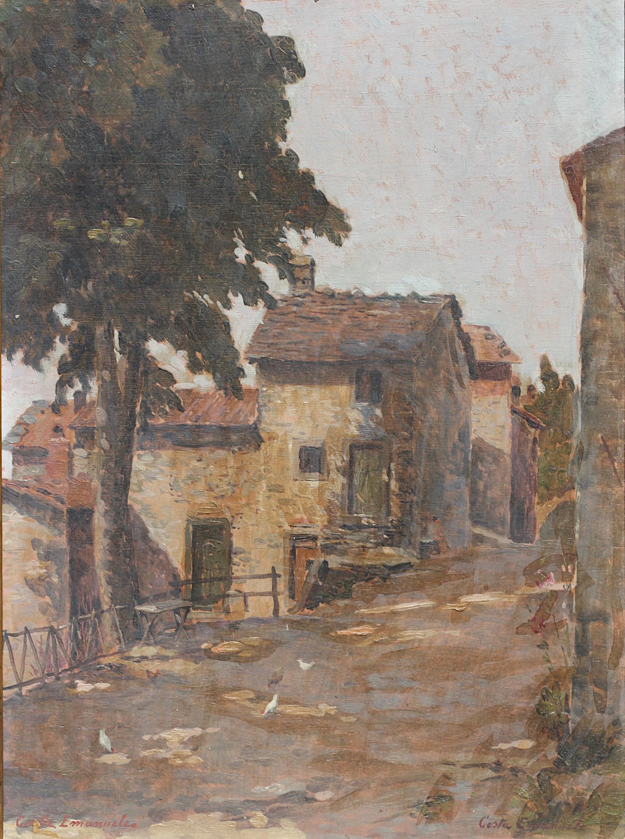 Emanuele Costa, Probablemente, (italiano, 1875-1959) Camino de pueblo con granja en venta 3