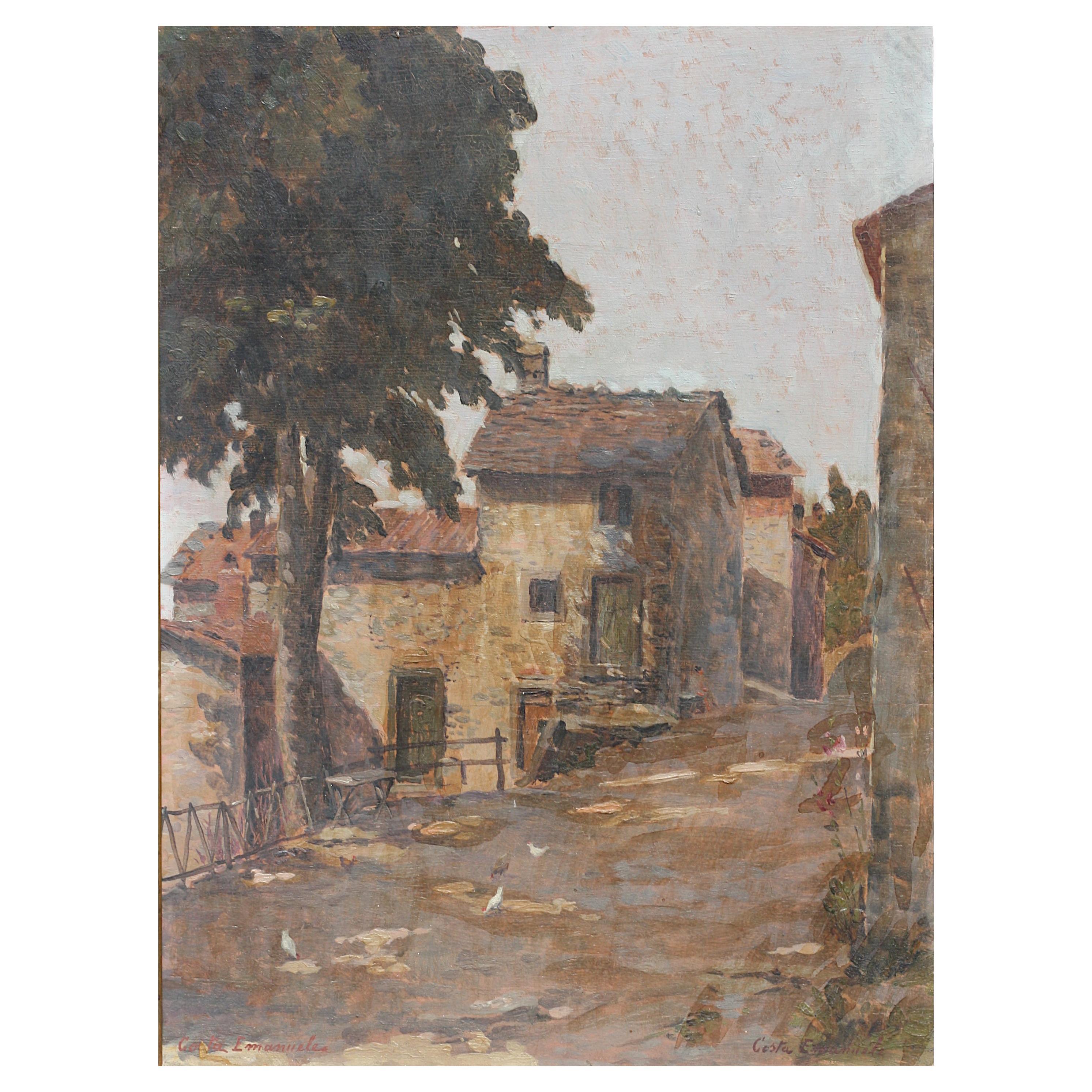 Emanuele Costa, wahrscheinlich, (Italiener, 1875-1959) Dorfstraße mit Bauernhaus