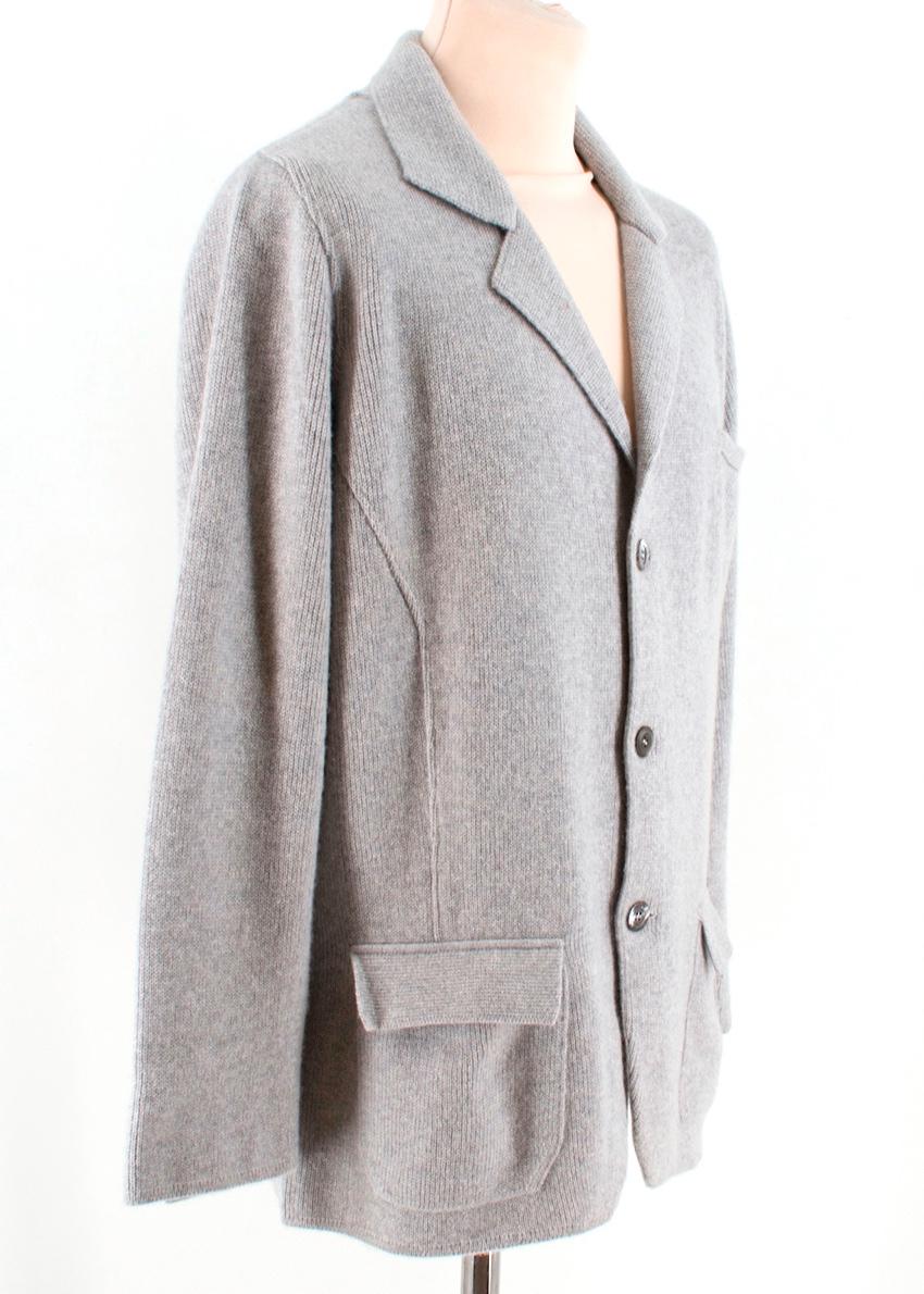 Emanuele Maffeis Grey Cashmere Single Breasted Knit Blazer Jacket - Size XL In New Condition For Sale In London, GB