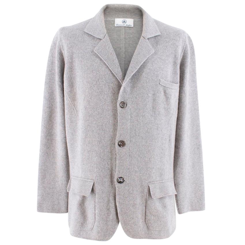 Emanuele Maffeis Grey Cashmere Single Breasted Knit Blazer Jacket - Size XL For Sale