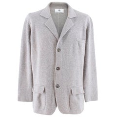 Emanuele Maffeis Grey Cashmere Single Breasted Knit Blazer Jacket - Size XL