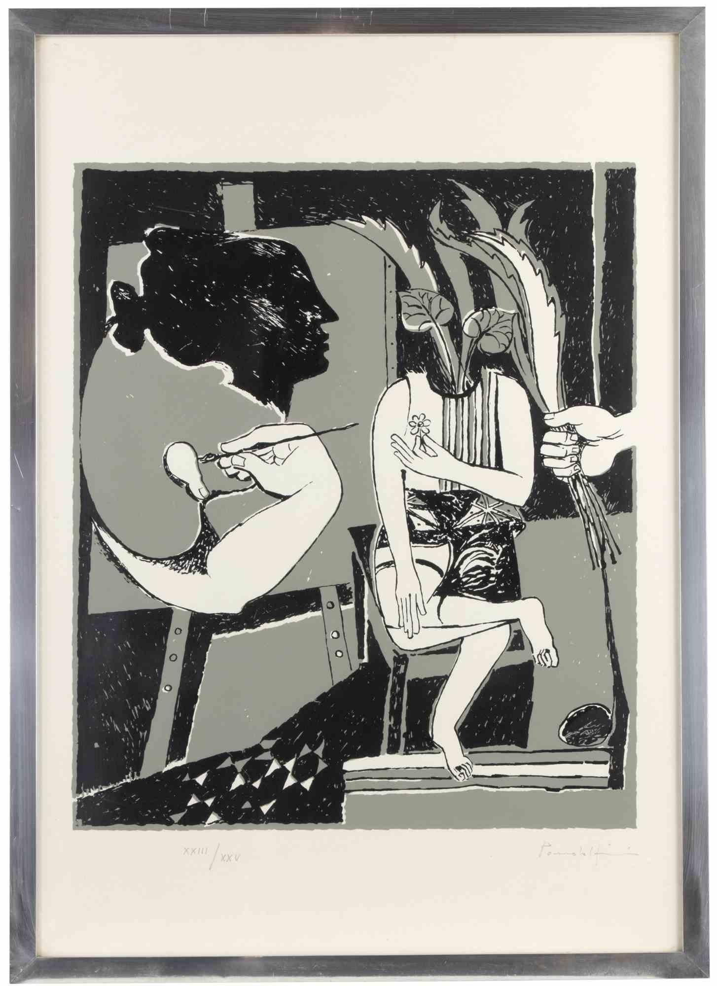 Figures ist ein zeitgenössisches Kunstwerk von Emanuele Pandolfini aus den 1970er Jahren.

Lithographie auf Papier.

Am unteren Rand handsigniert und nummeriert.

Ausgabe von XXIII/XXV

Inklusive Rahmen