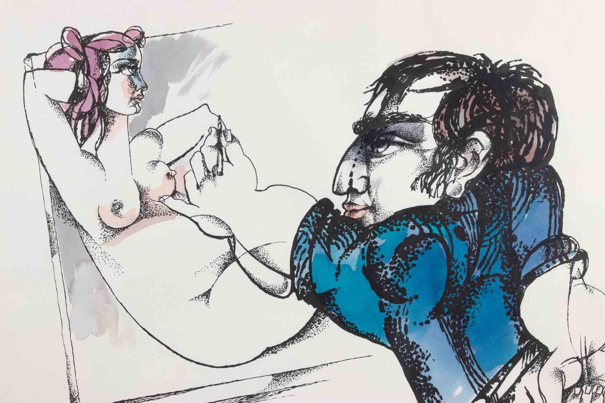 Gemälde und Modell – Radierung von Emanuele Pandolfini – 1970er Jahre im Angebot 1