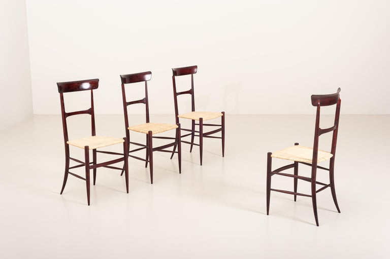 Mid-Century Modern Emanuele Rambaldi, 6 Dining Chairs Leggerissima Model, Figli Di Sanguineti, 1951 For Sale