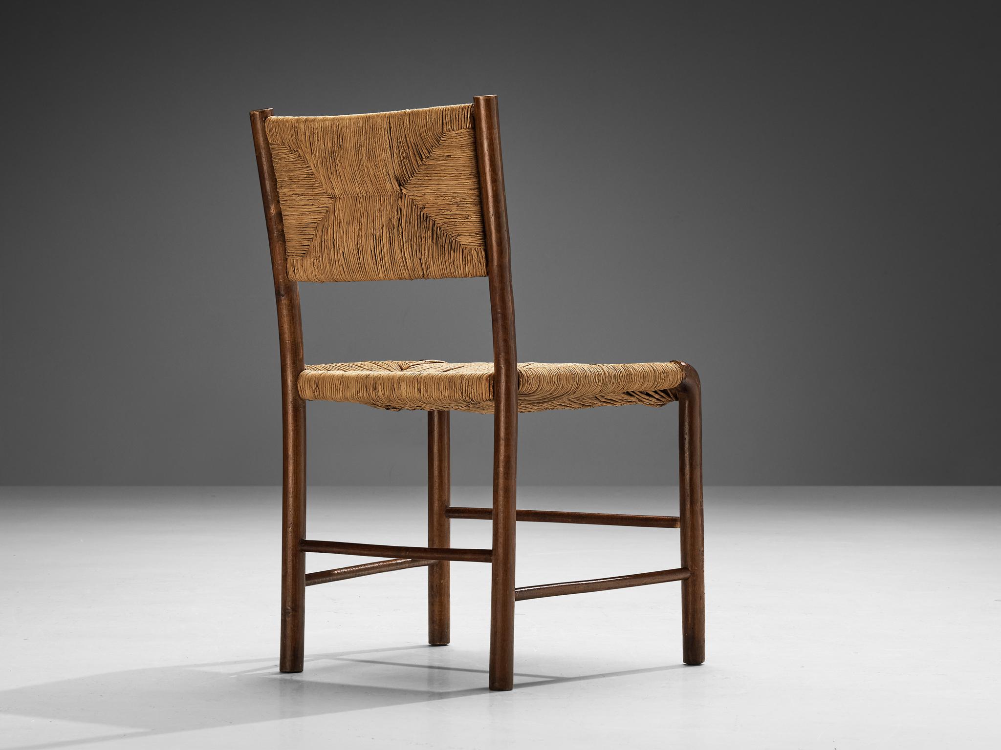 Italian Emanuele Rambaldi for Chiappe Dining Chair in Wood and Woven Straw  For Sale