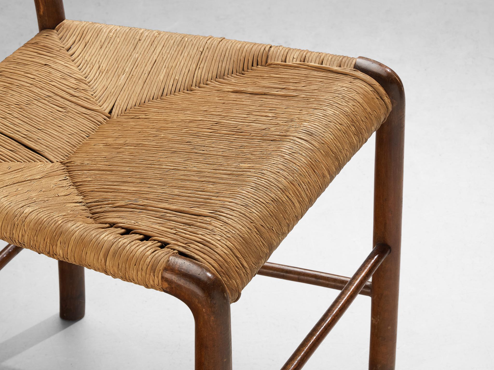 Milieu du XXe siècle Chaise de salle à manger Emanuele Rambaldi pour Chiappe en bois et paille tissée  en vente