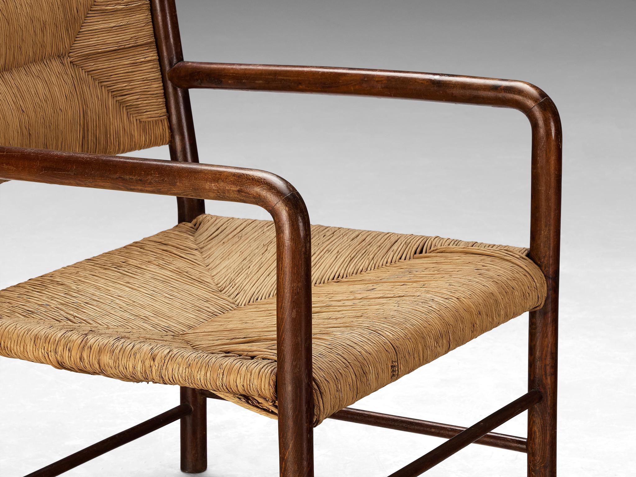 Mid-20th Century Emanuele Rambaldi for Chiappe Armchair in Wood and Woven Straw  For Sale