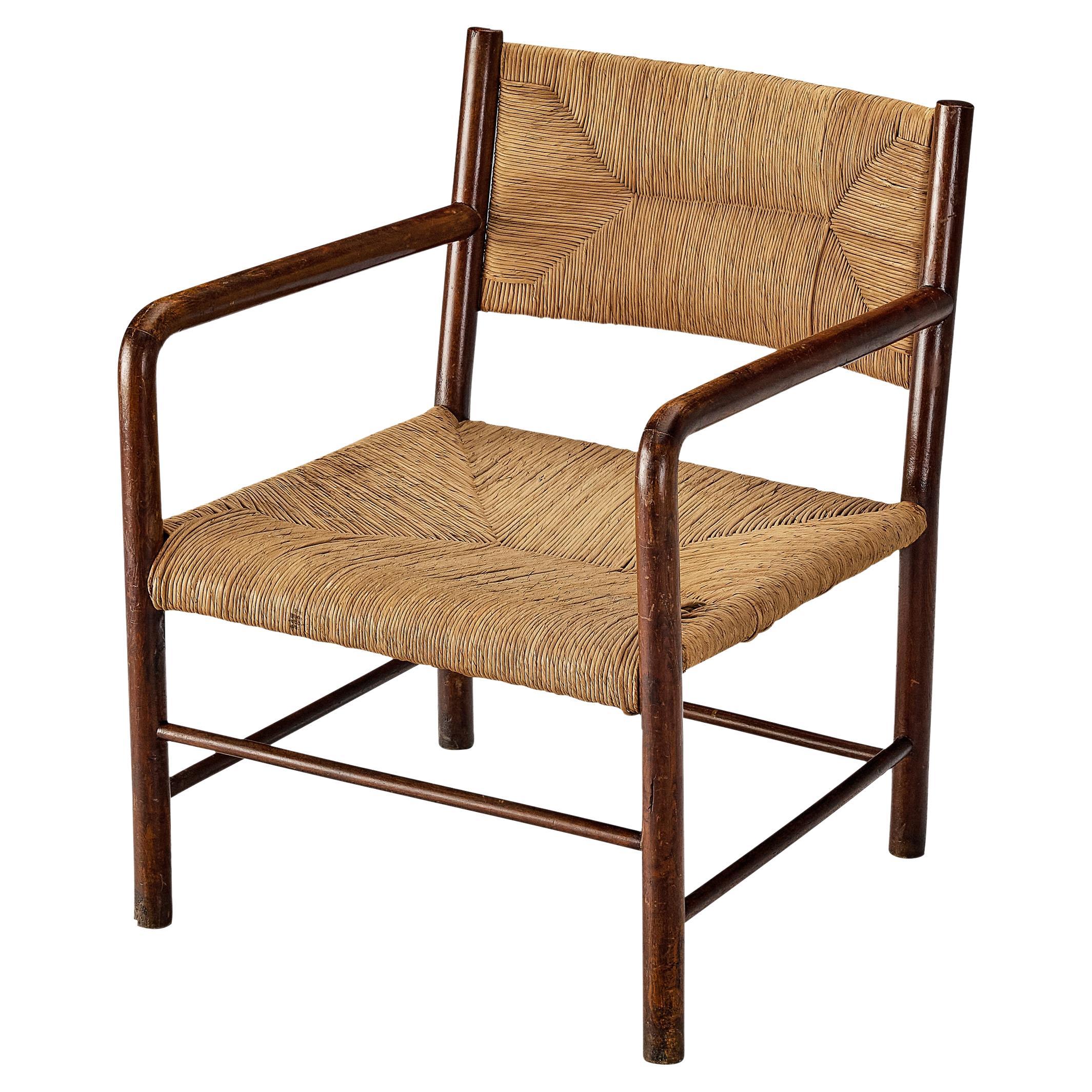 Emanuele Rambaldi for Chiappe Armchair in Wood and Woven Straw  For Sale