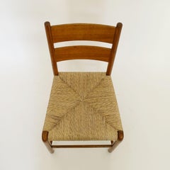 Emanuele Rambaldi para Paolo Buffa Silla individual de madera de roble y paja, Italia Década de 1940