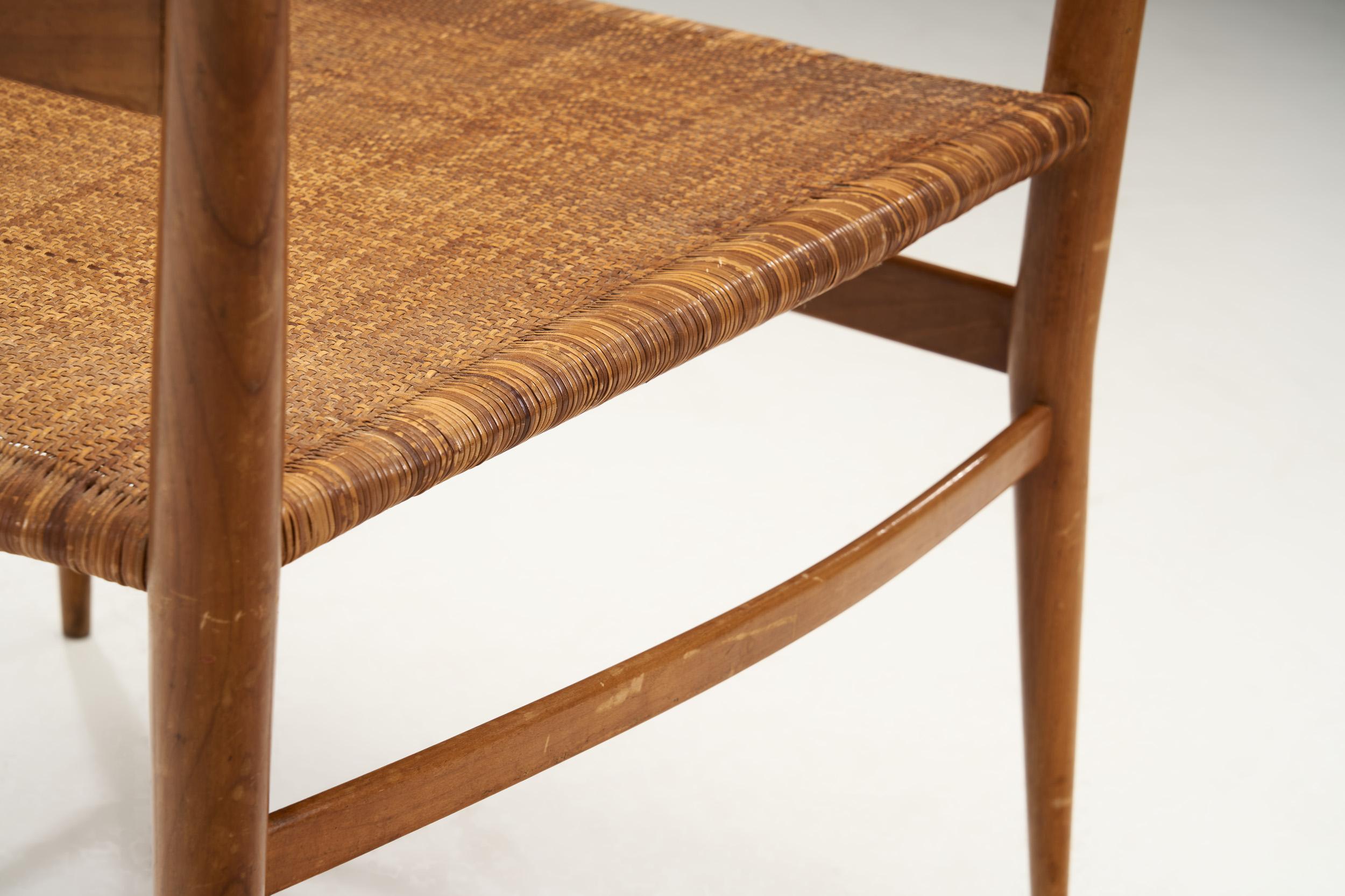 Emanuele Rambaldi Fruitwood Armchair with Woven Cane Seat, Italy 1950s 4