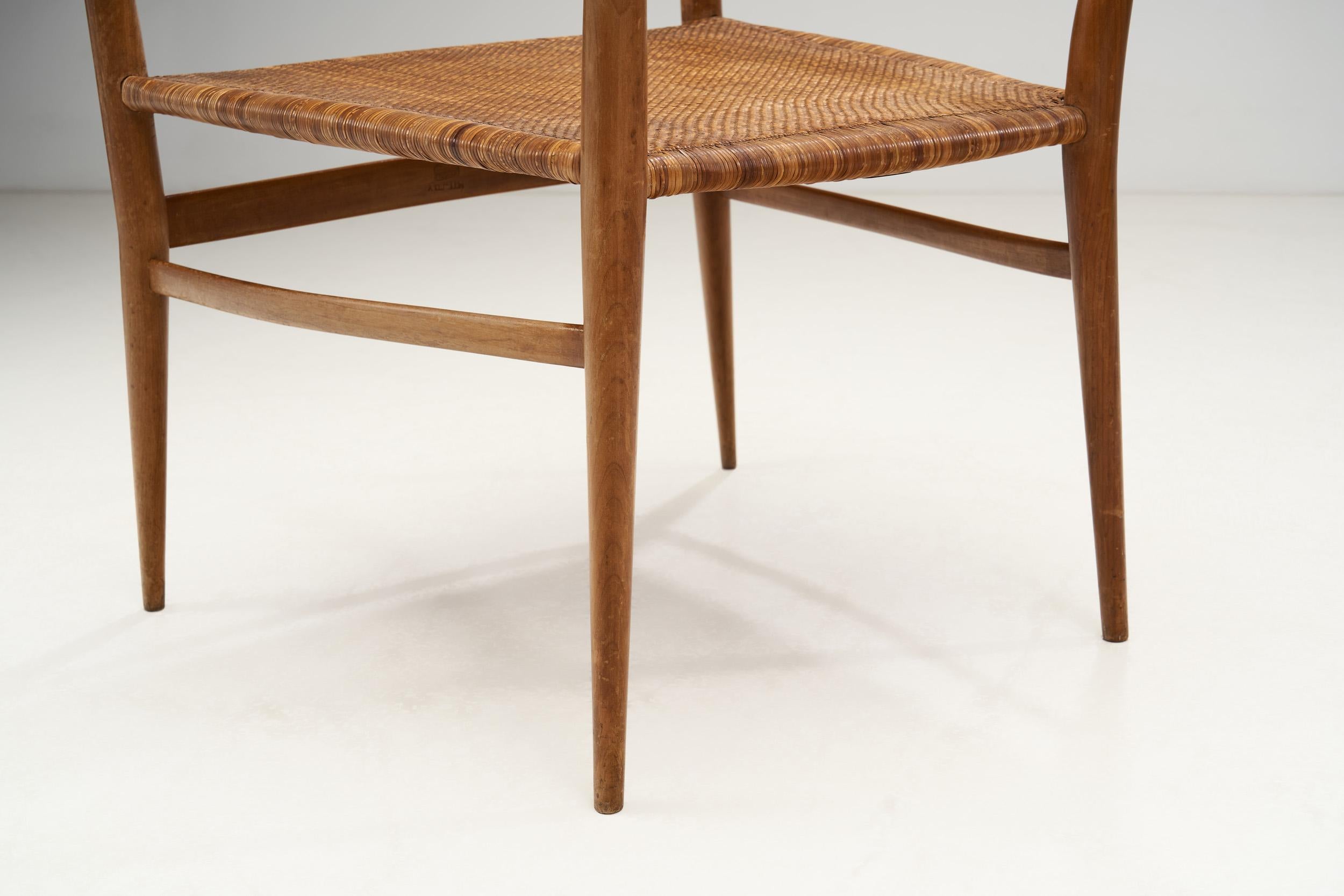 Emanuele Rambaldi Fruitwood Armchair with Woven Cane Seat, Italy 1950s 6