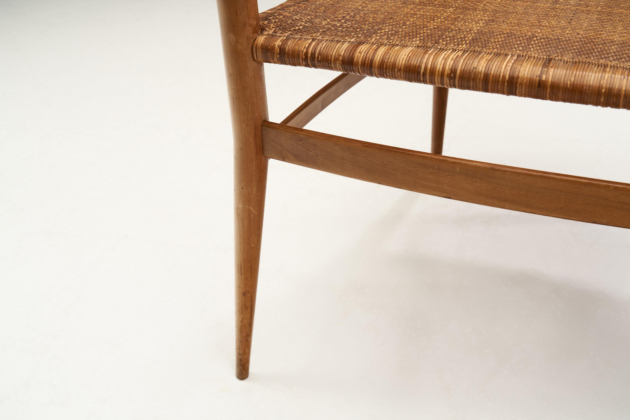 Emanuele Rambaldi Fruitwood Armchair with Woven Cane Seat, Italy 1950s 7