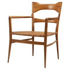 Emanuele Rambaldi Fruitwood Armchair with Woven Cane Seat, Italy 1950s