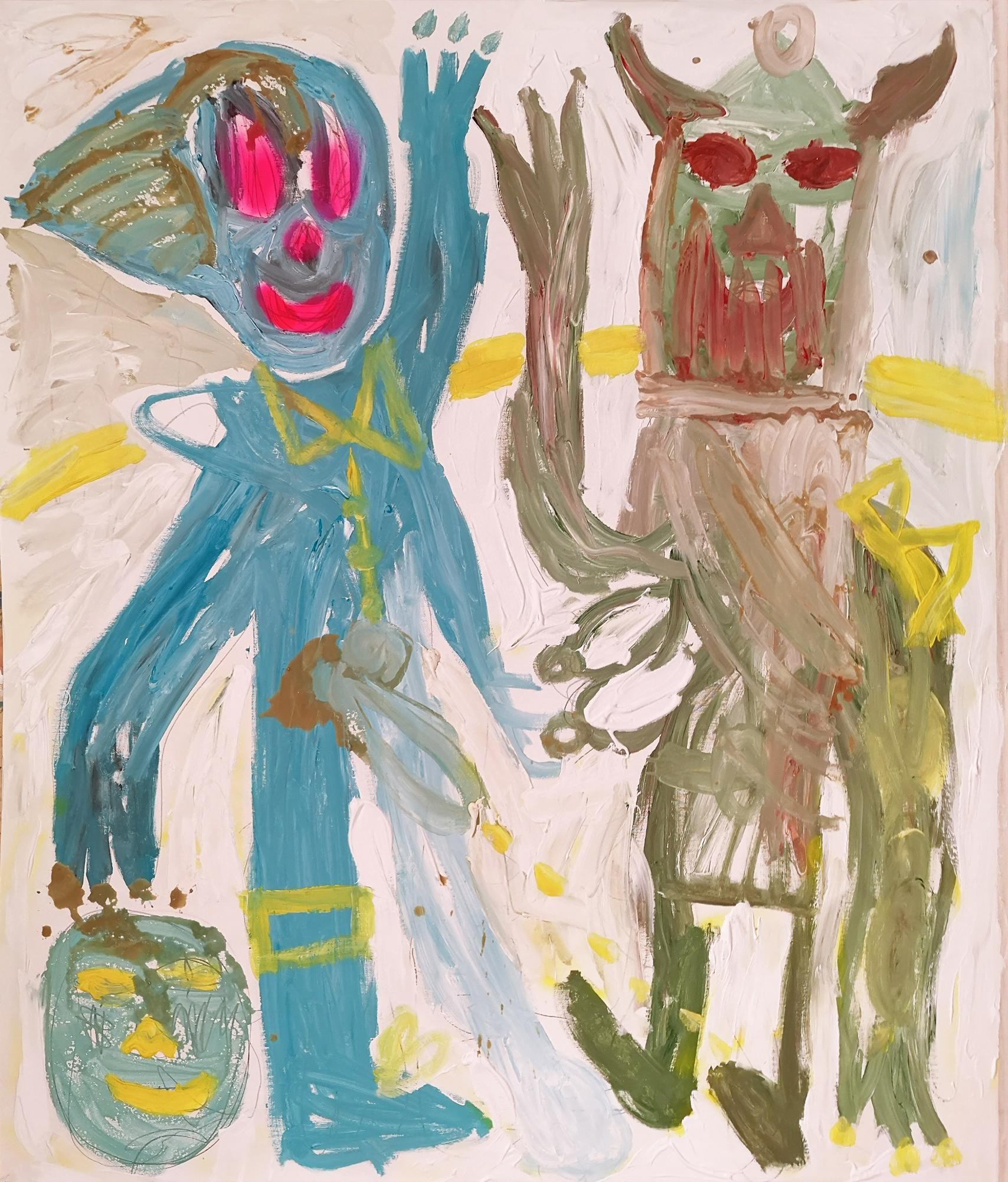 "Due guerrieri" Pittura a tecnica mista 47" x 39" di Emanuele Tozzoli