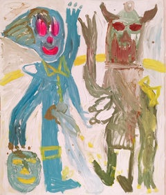 "Due guerrieri" Pittura a tecnica mista 47" x 39" di Emanuele Tozzoli
