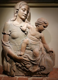 Florentine Figurative Terracotta Low-relief Madonna with Child dated 1942