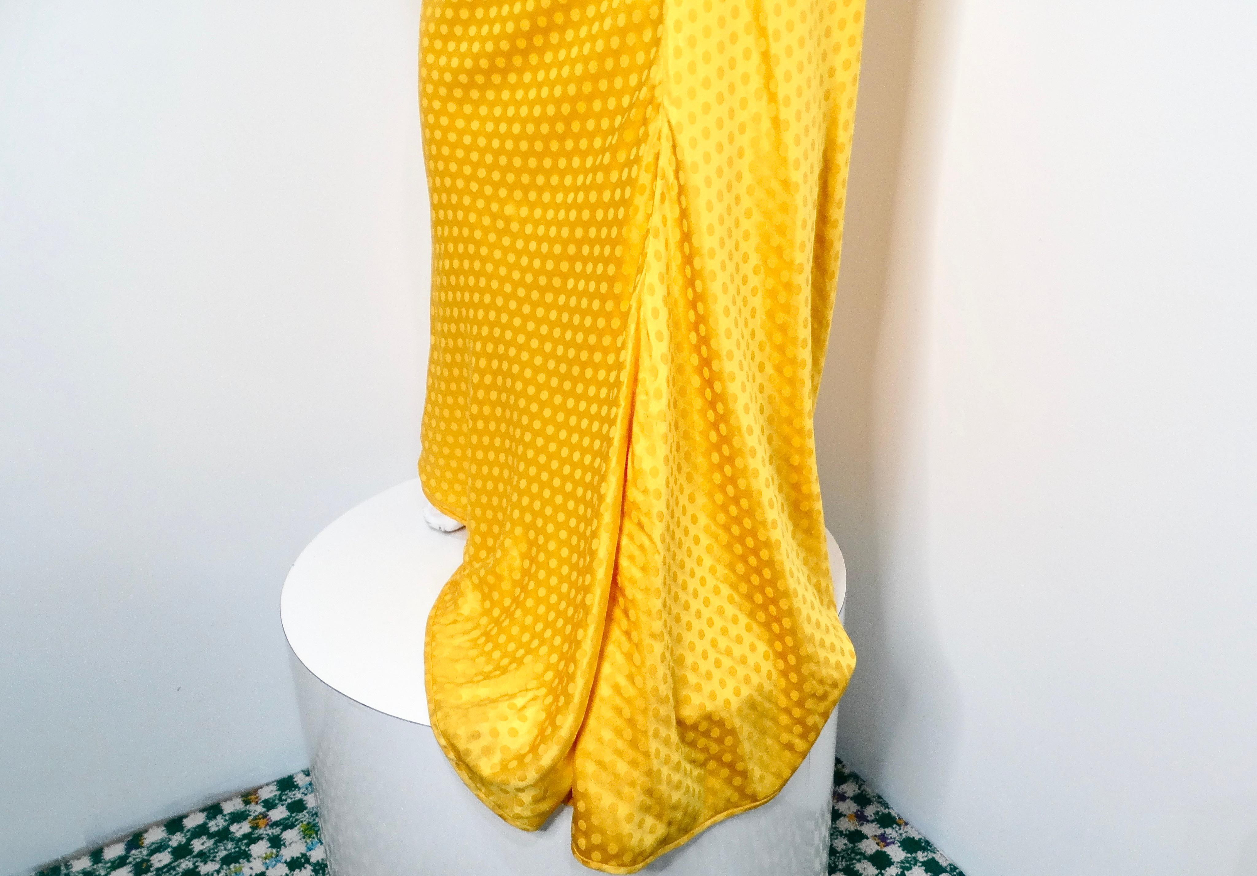 Emanul Ungaro Vintage 1970s Yellow Polka-dot Draped Silk Gown For Sale 6
