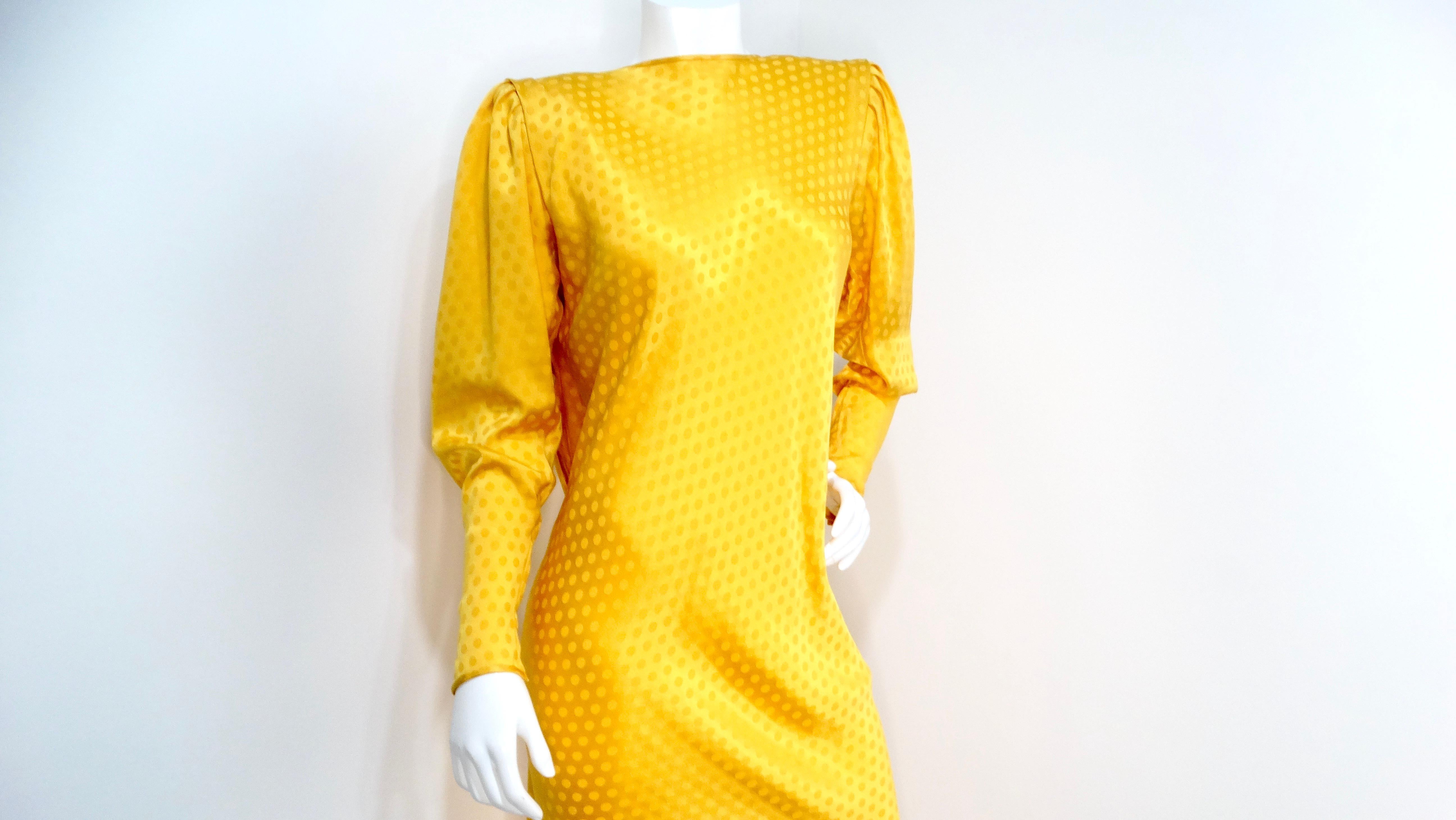Emanul Ungaro Vintage 1970s Yellow Polka-dot Draped Silk Gown For Sale 8