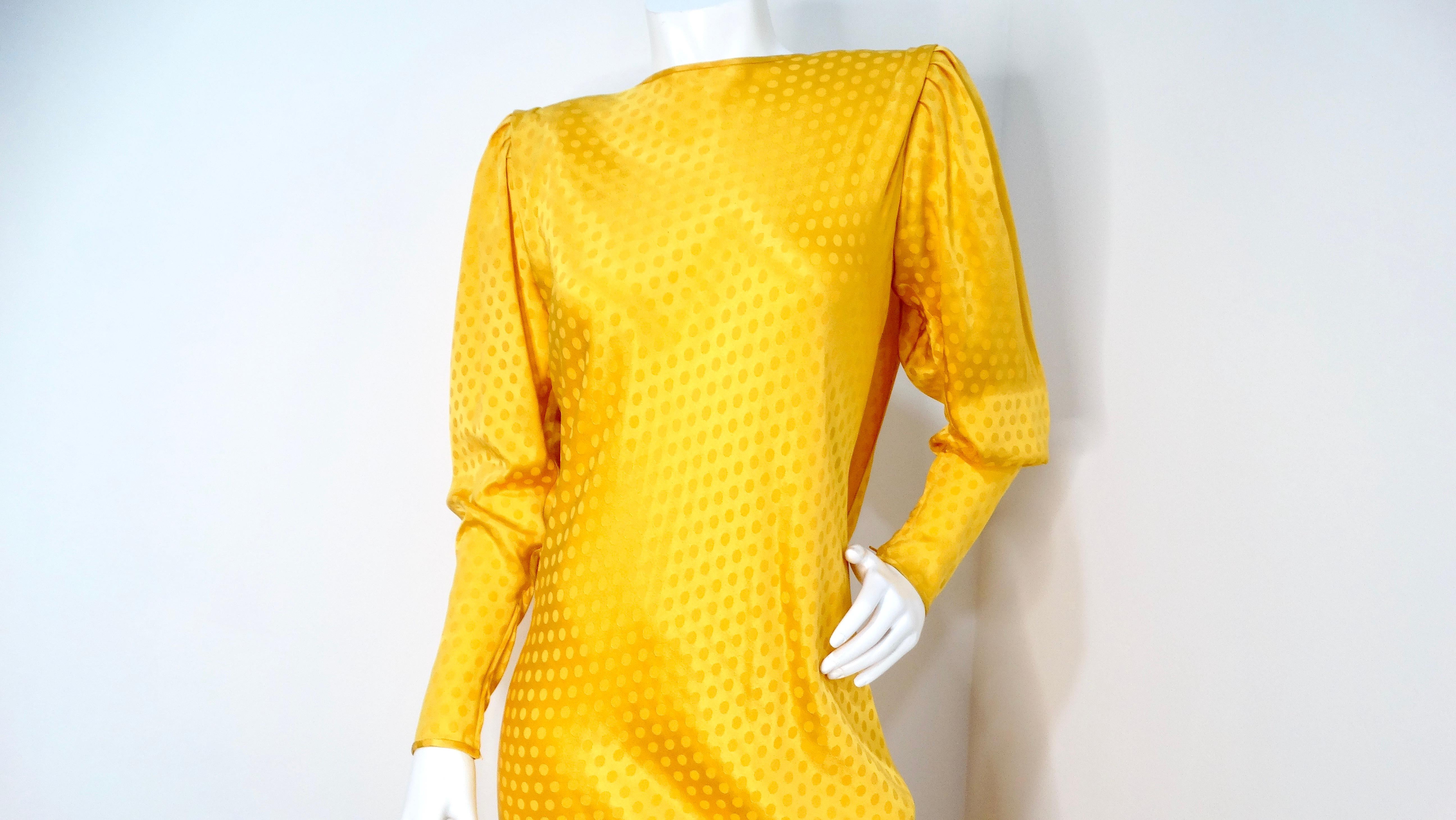Emanul Ungaro Vintage 1970s Yellow Polka-dot Draped Silk Gown In Good Condition For Sale In Scottsdale, AZ