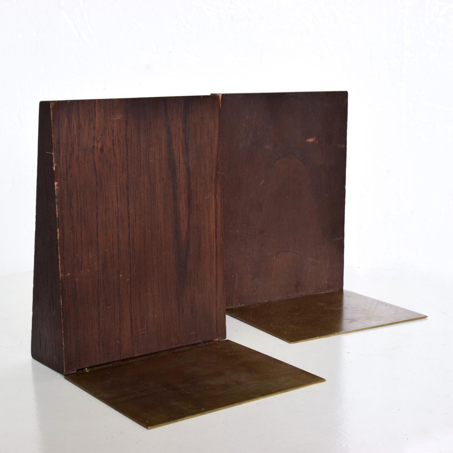 1970s Mahogany Steel and Copper Modernist Bookends Emaus of Mexico In Good Condition For Sale In Chula Vista, CA