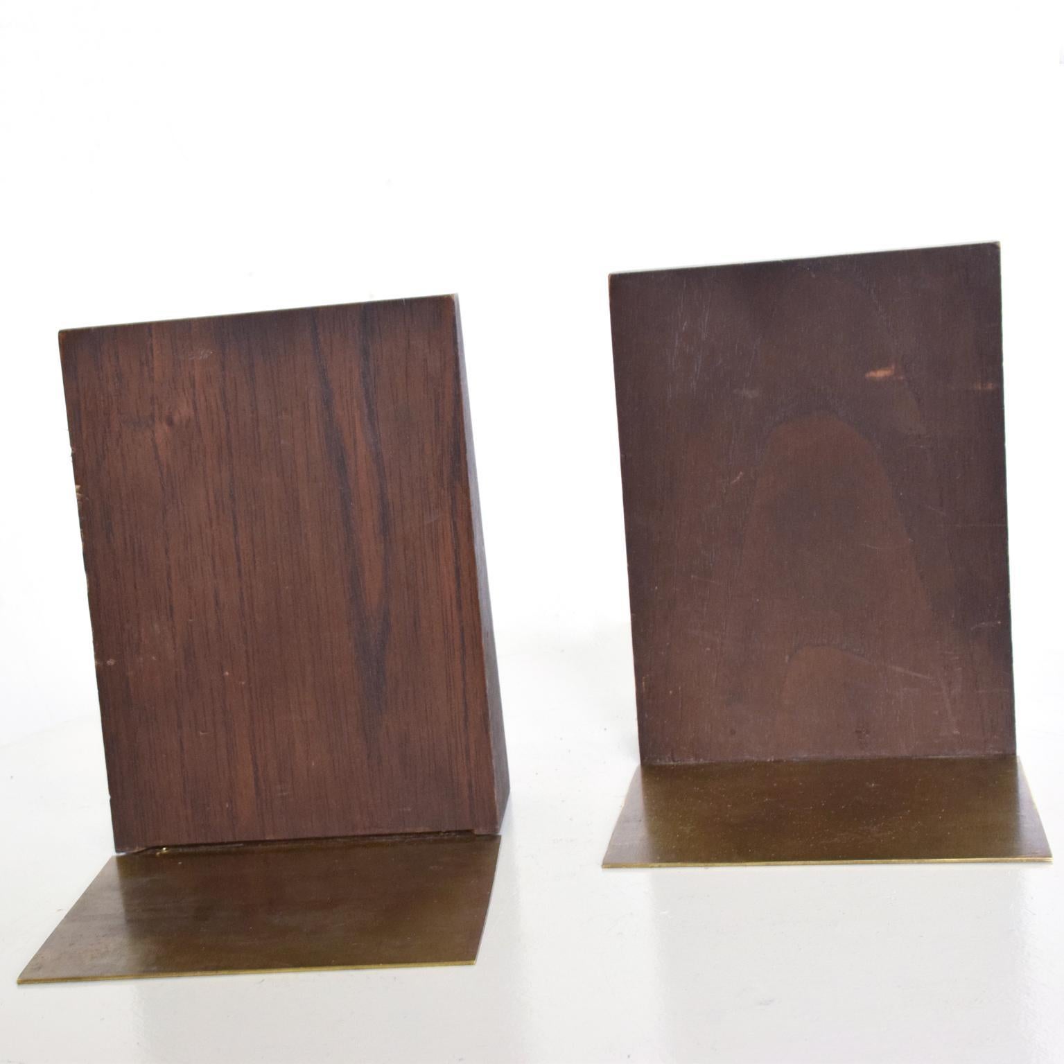 Late 20th Century 1970s Mahogany Steel and Copper Modernist Bookends Emaus of Mexico For Sale