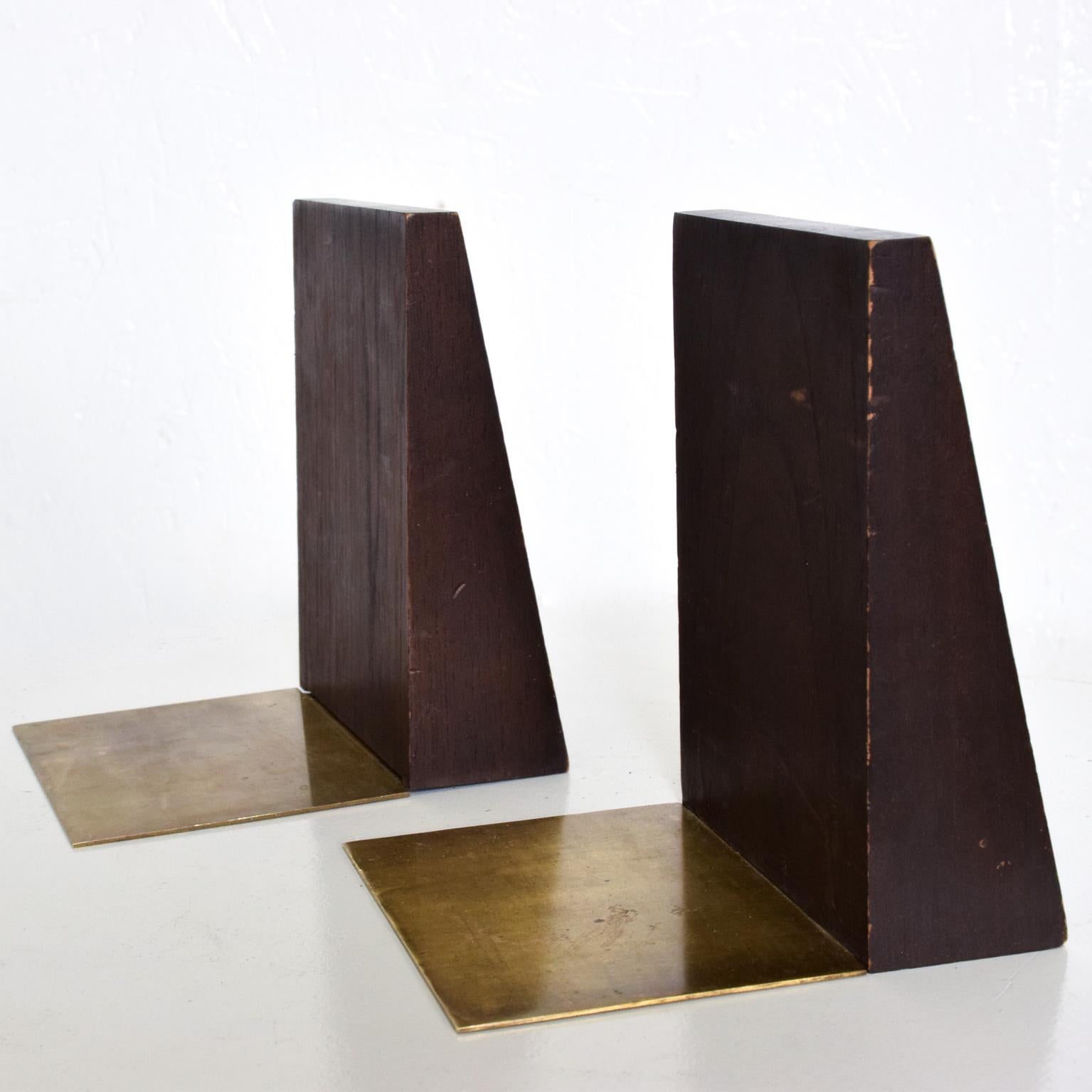 1970s Mahogany Steel and Copper Modernist Bookends Emaus of Mexico For Sale 1
