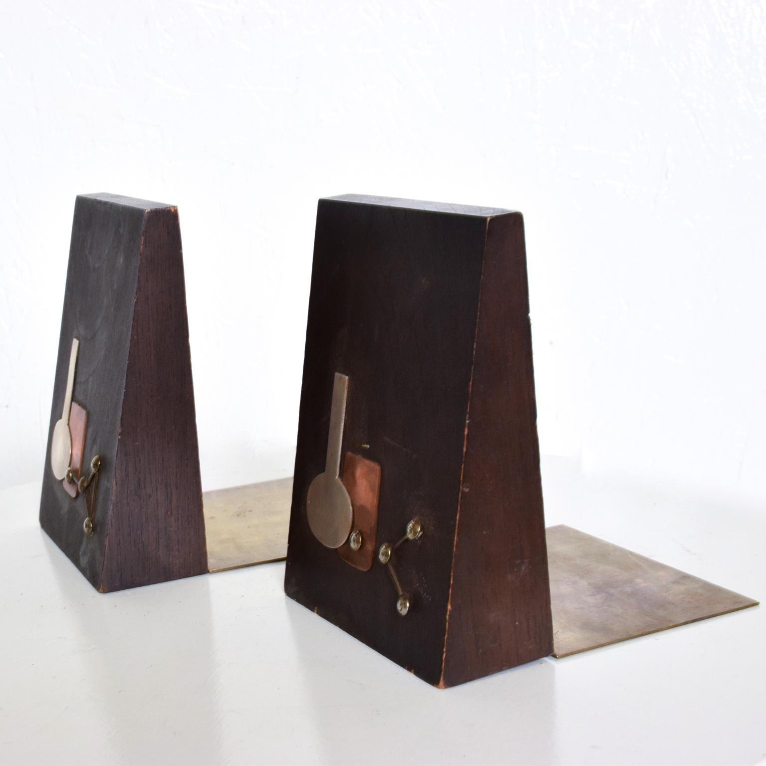 1970s Mahogany Steel and Copper Modernist Bookends Emaus of Mexico For Sale 3