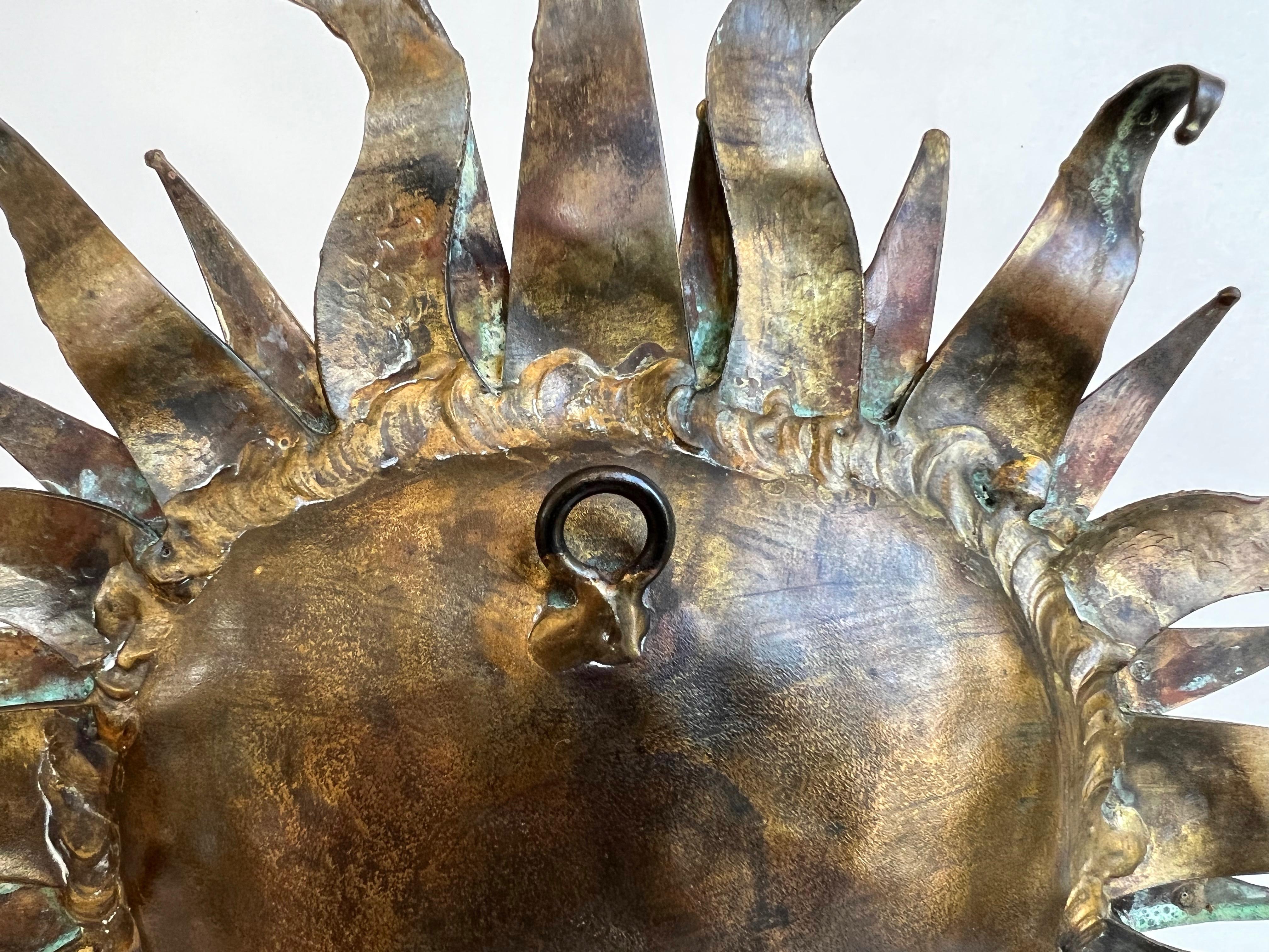 Emaús Brutalist Brass and Bronze Sun Face Sculpture on Stand, Signed, 1960s For Sale 12