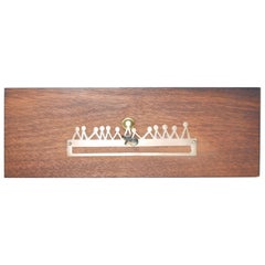 Vintage Emaus Last Supper Modern Abstract Wood Art Plaque Silver Metal, Mexico, 1960s