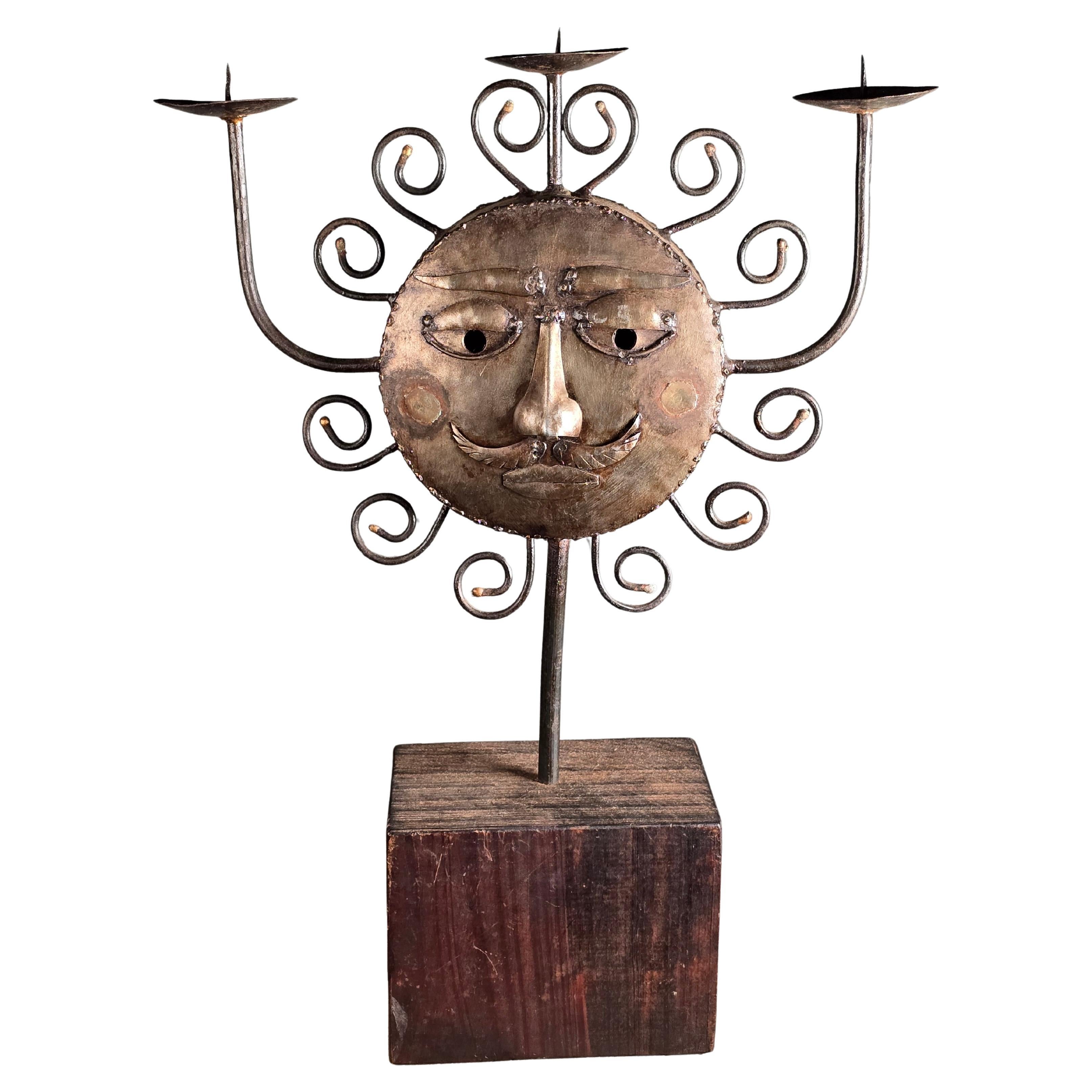 Candelabro in ferro forgiato Emaús Workshop Sun and Moon, Messico, anni '60 in vendita