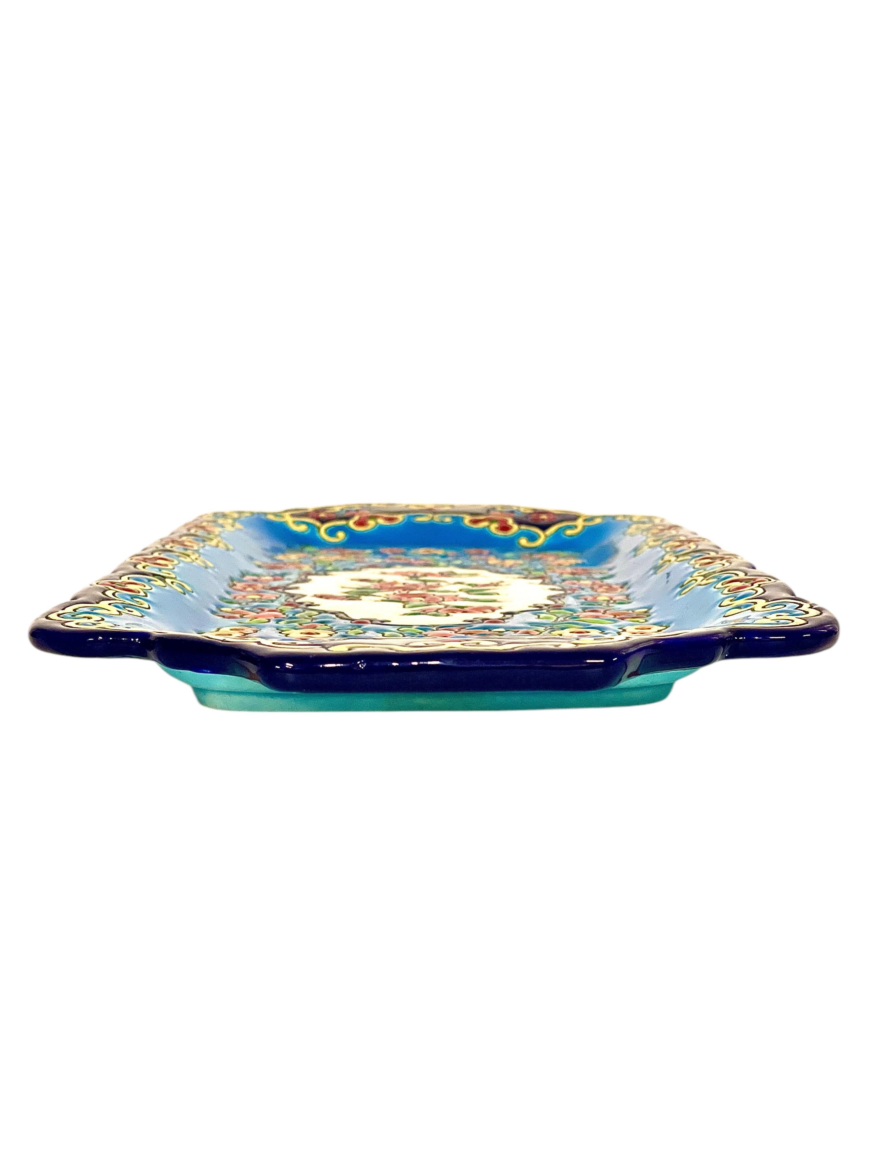 Émaux de Longwy Plato Floral Esmaltado, Cerámica Rectangular en venta 4