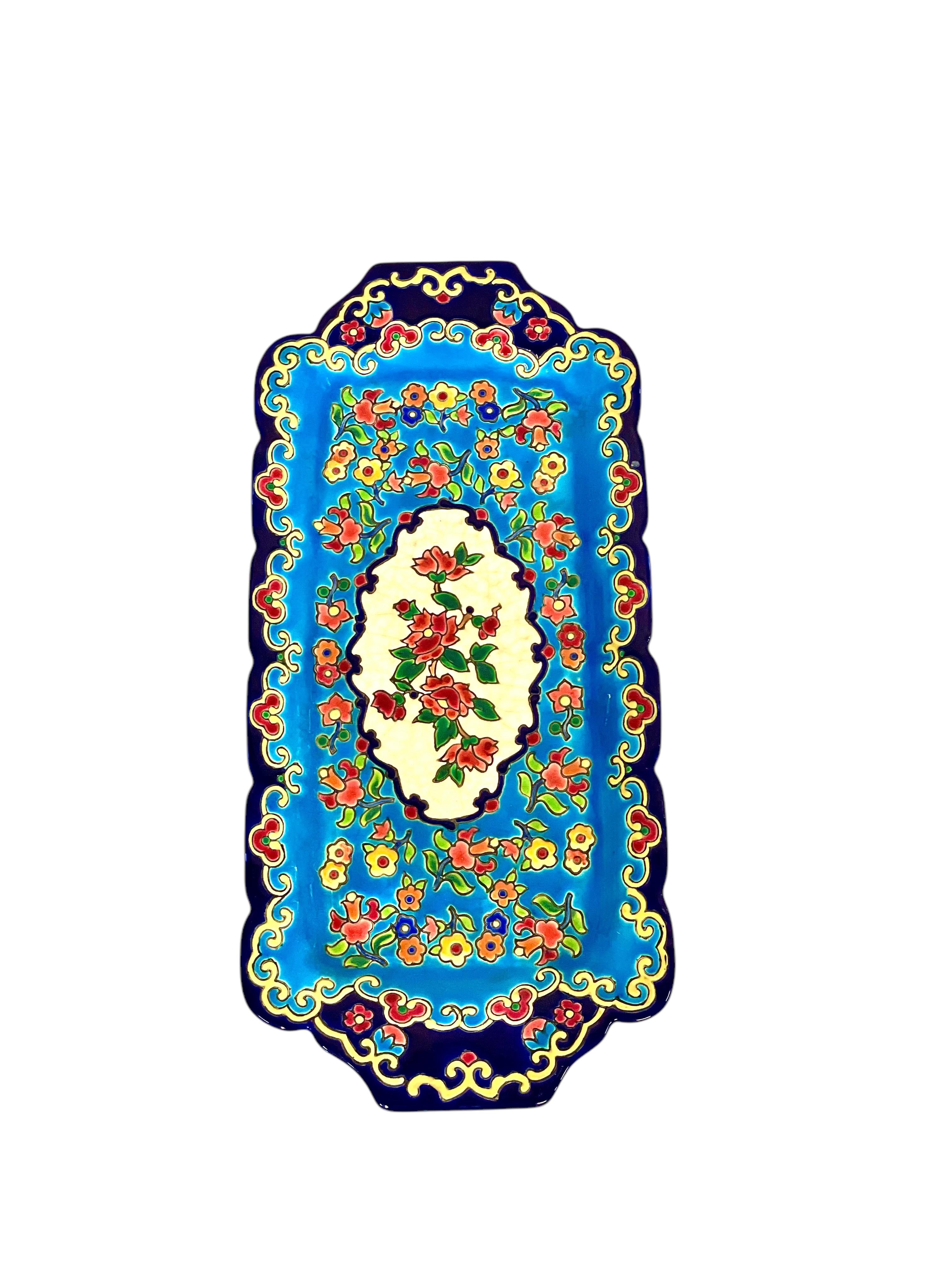 Émaux de Longwy Plato Floral Esmaltado, Cerámica Rectangular en venta 6