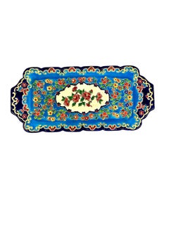 Émaux de Longwy Enamel Floral Platter, Rectangular Ceramic