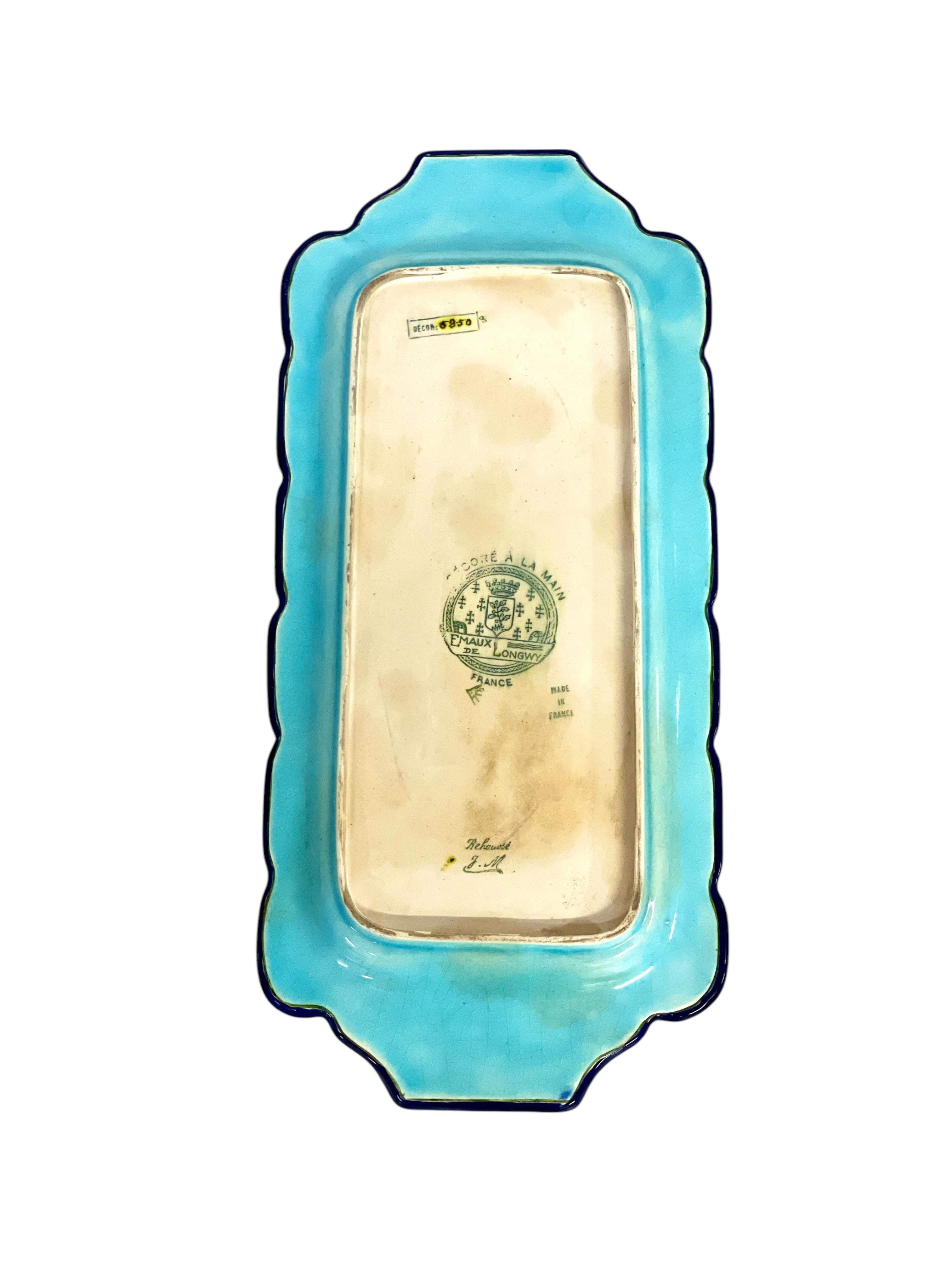 Émaux de Longwy Plato Floral Esmaltado, Cerámica Rectangular en venta 2