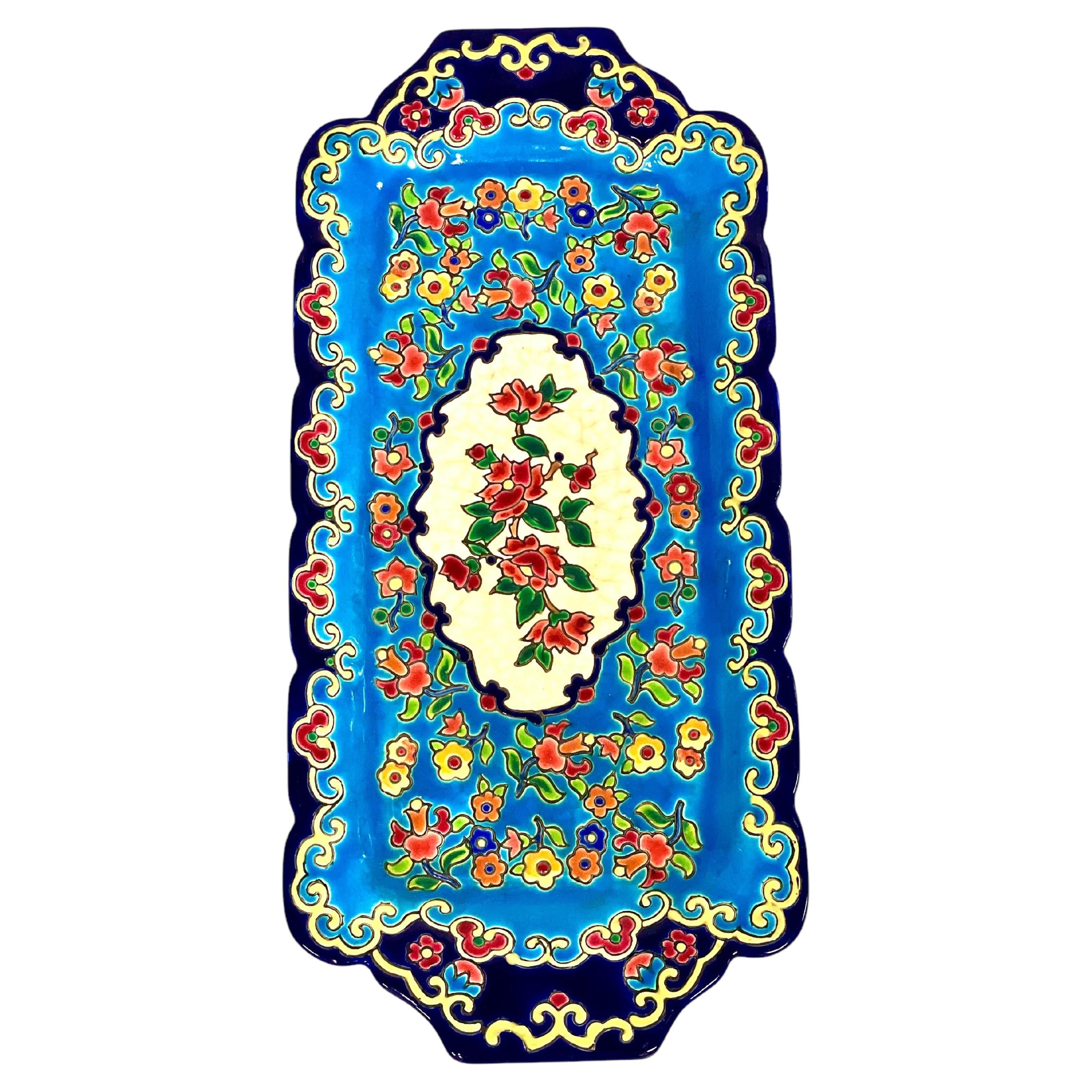 Émaux de Longwy Plato Floral Esmaltado, Cerámica Rectangular en venta