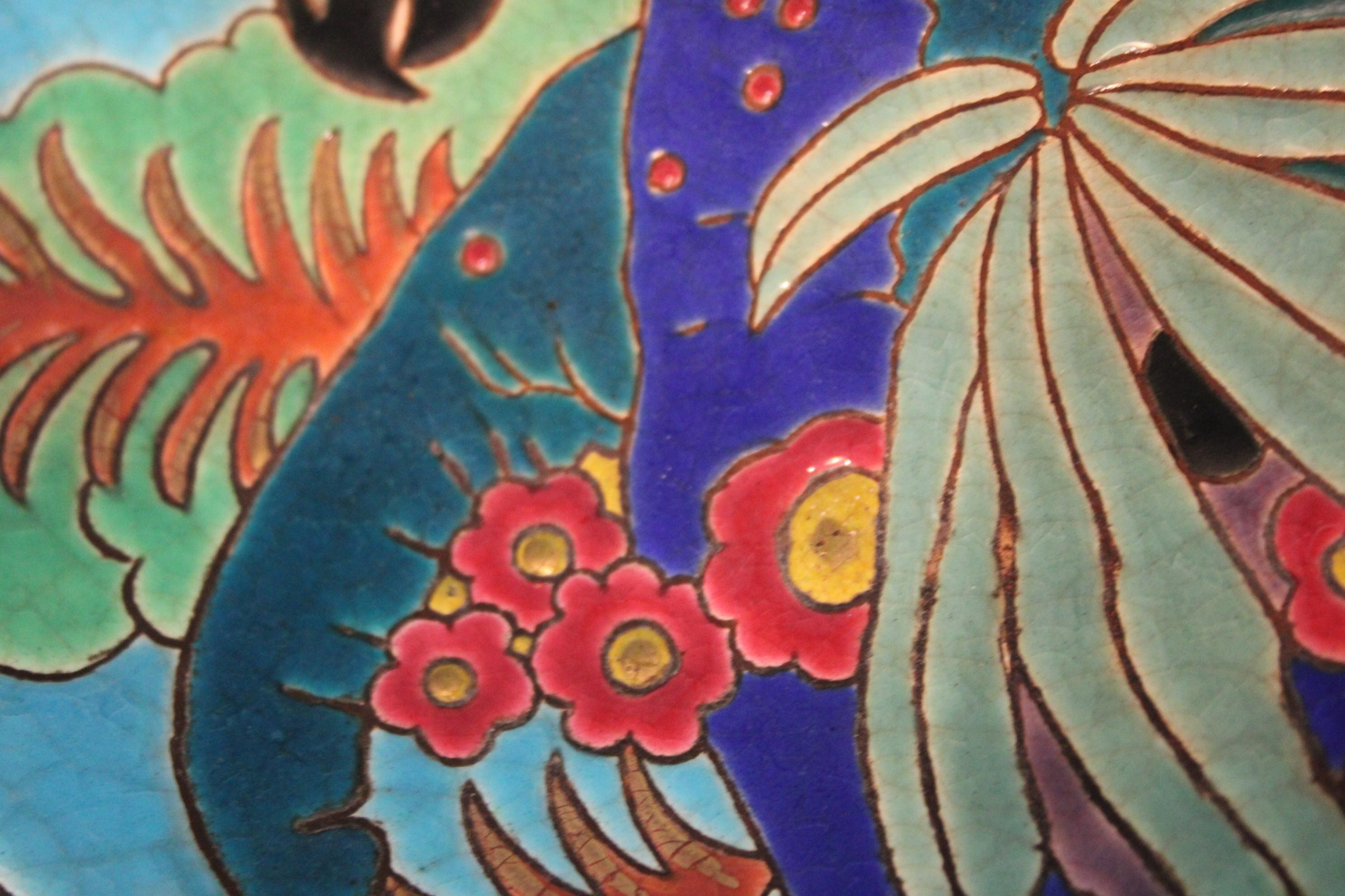 Emaux of Longwy, Keramikschale mit Papagei, Frankreich, 20. Jahrhundert im Angebot 4